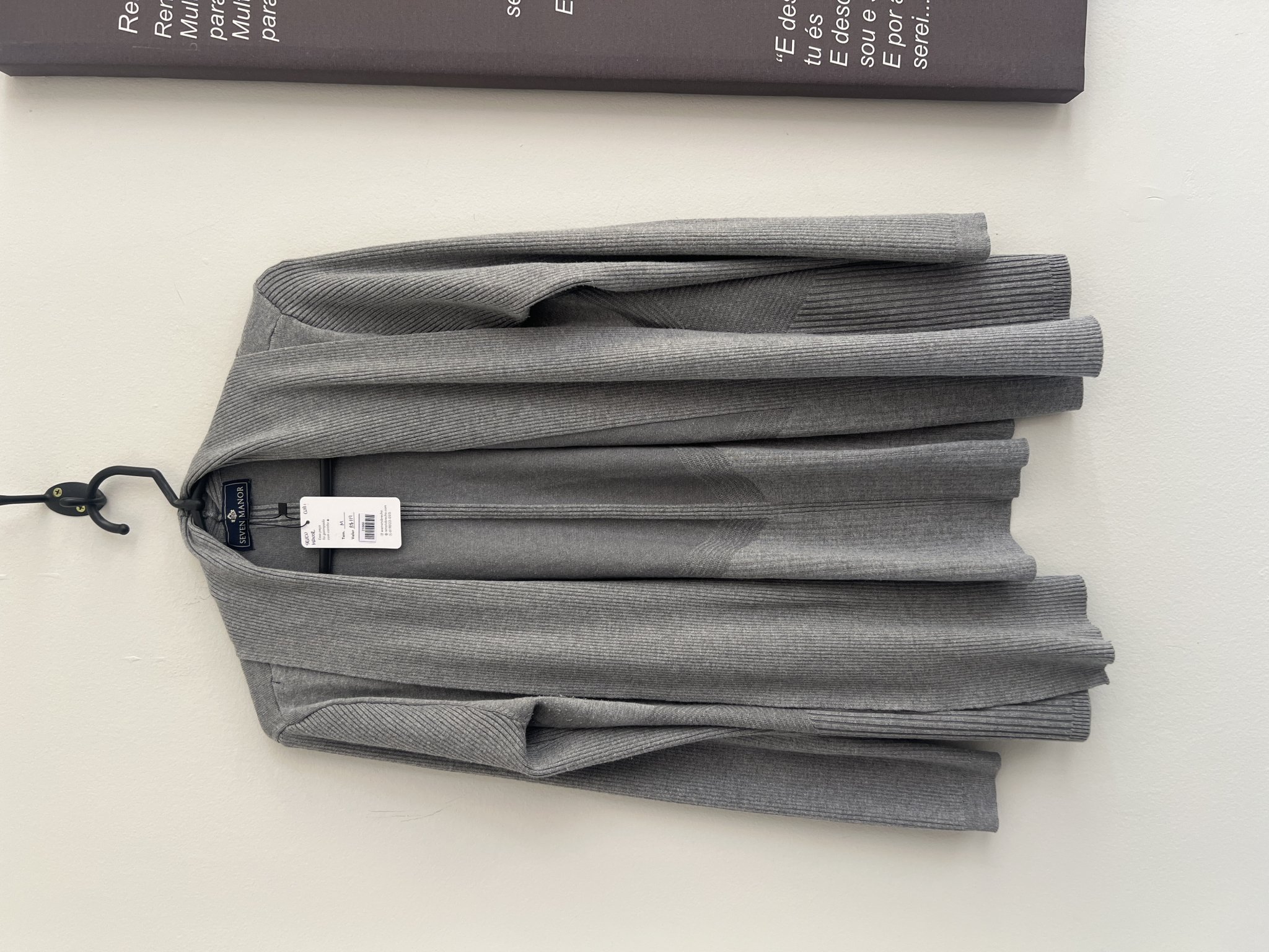 Cardigan cinza m/longa Seven Manor de viscose canelada - M