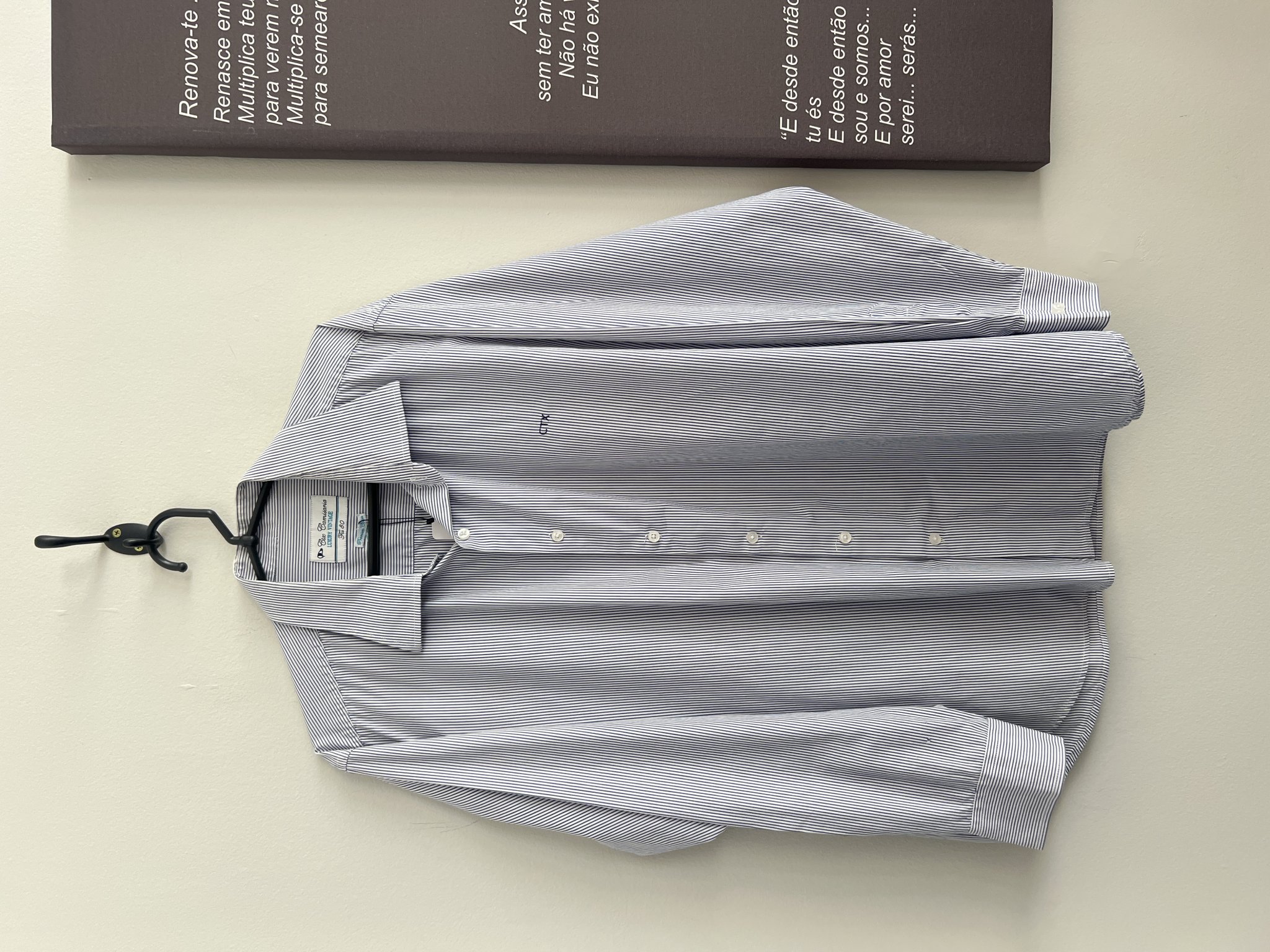 Camisa listrada azul e branco m/longa Camisaria de algodão - GG