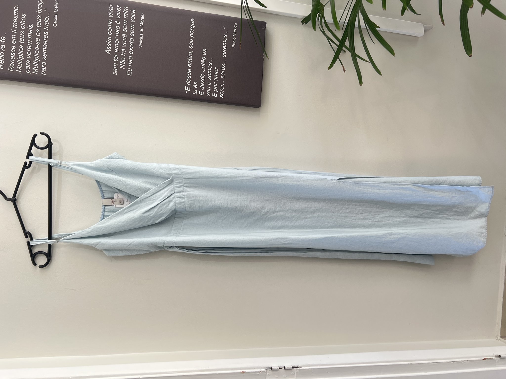 Vestido longo azul bebe de alçinha e decote v Iamê - G