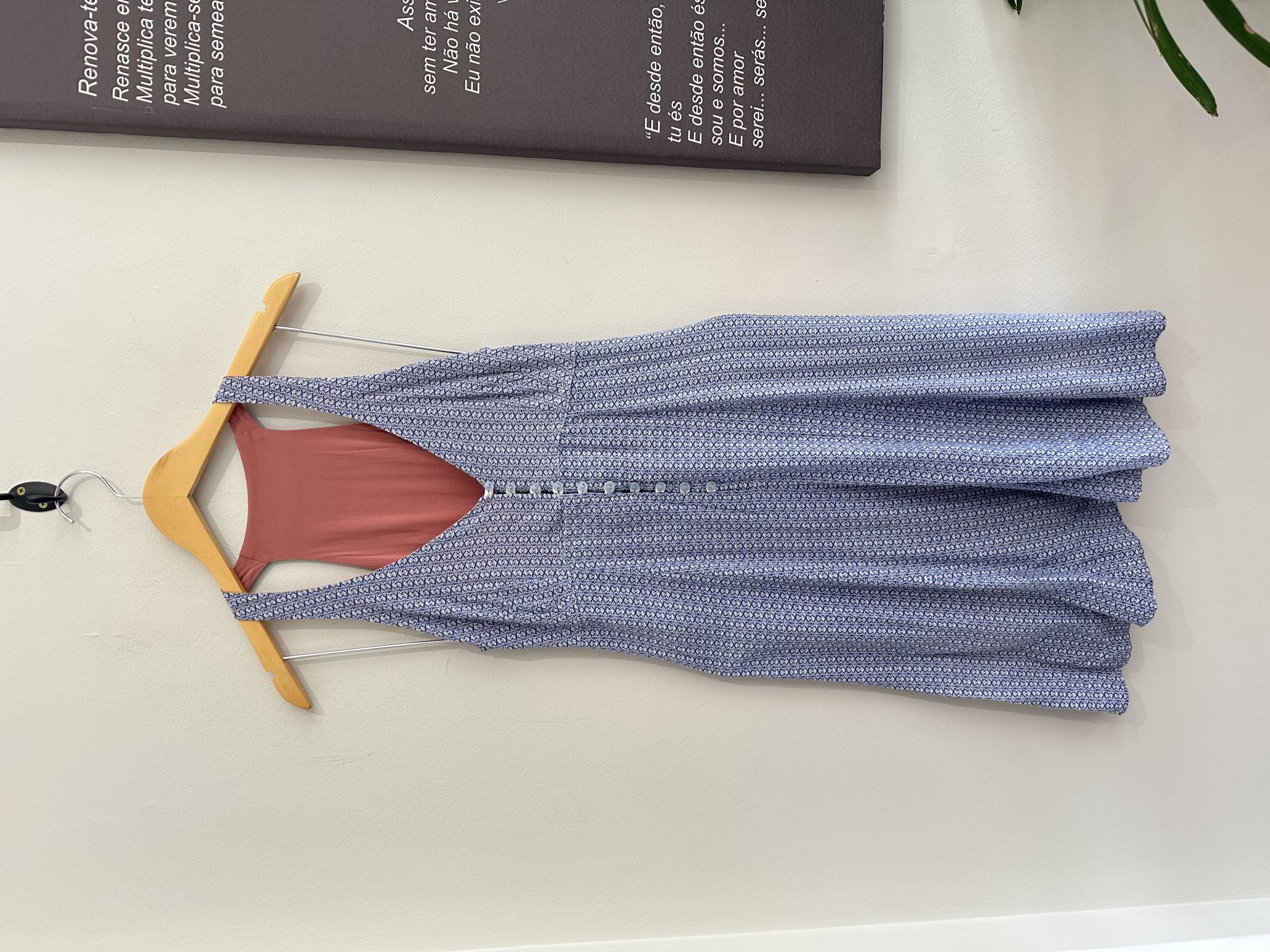 Vestido azul estampado s/manga Refazenda - P