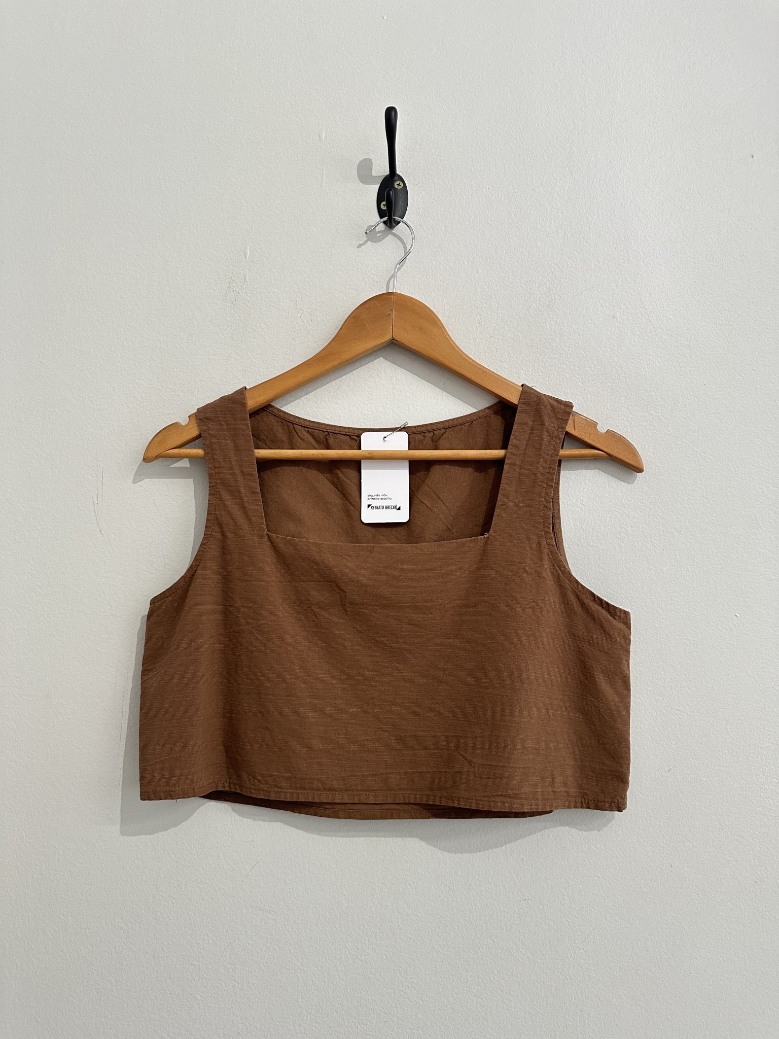 Cropped quadrado de alça grossa marrom s/marca - M