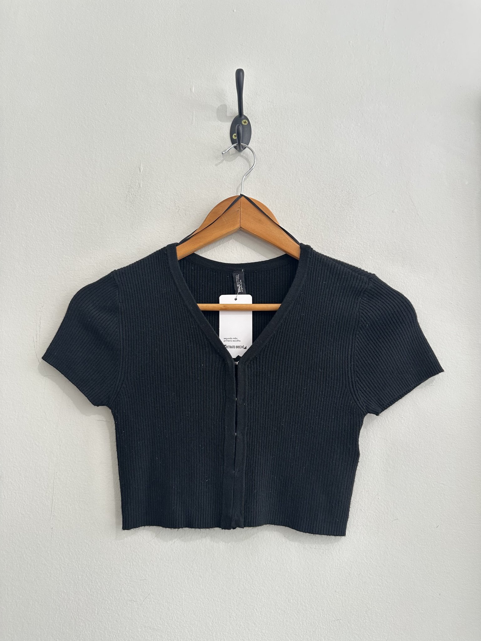 Cropped preto m/curta canelado Bluesteel - P
