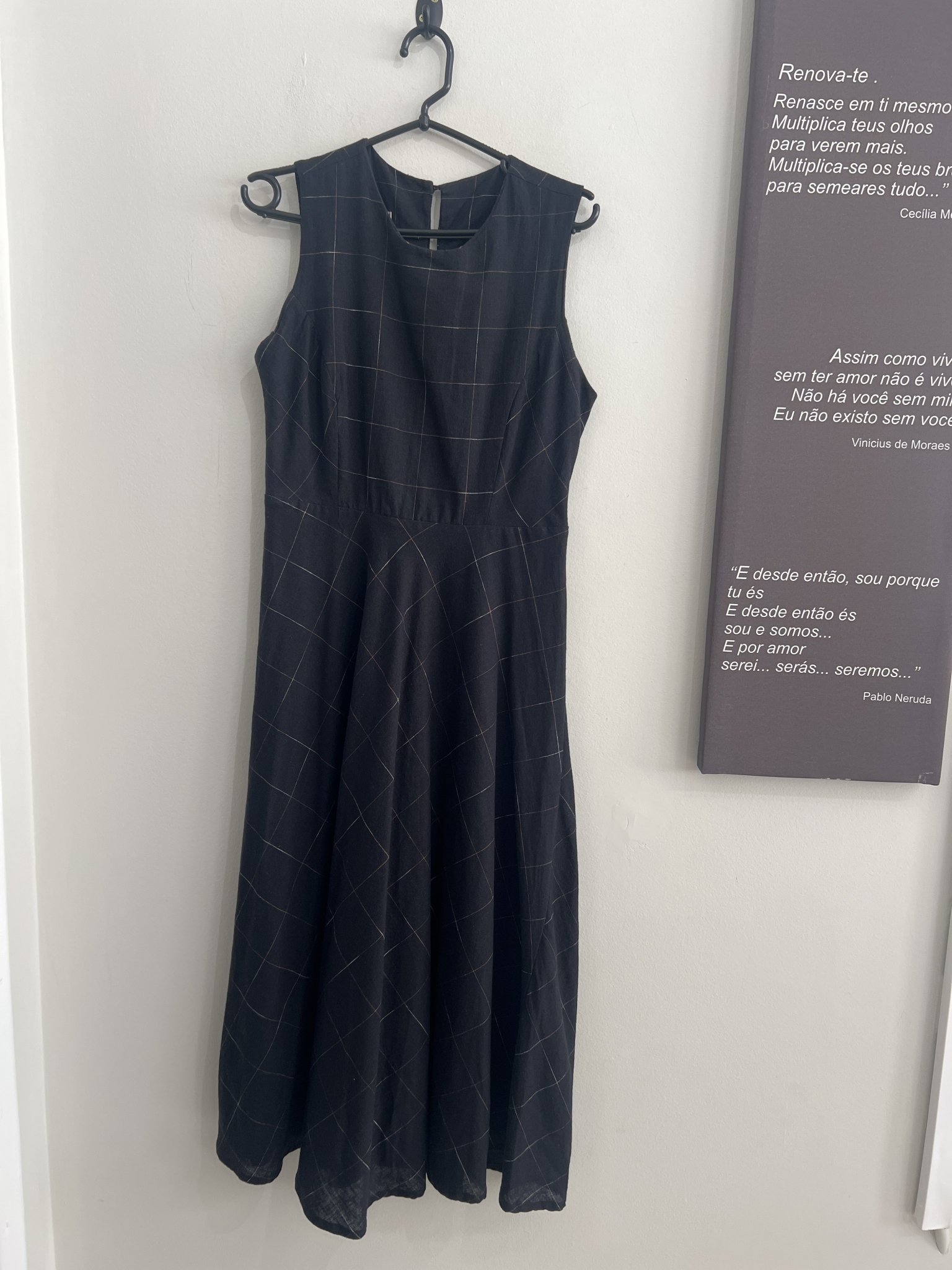 Vestido longo preto quadriculado risca de giz Avanzzo - 38