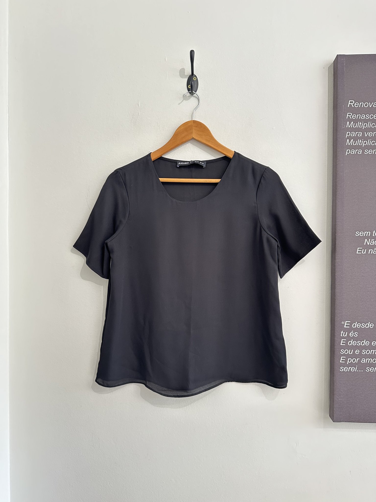 Blusa preta c/transparencia m/curta Amaro - P