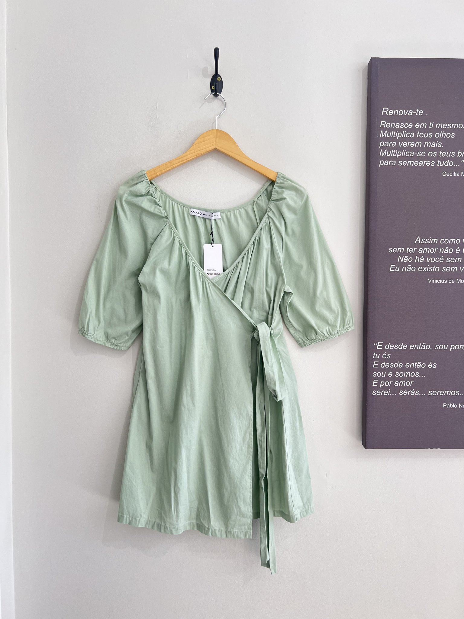 Vestido verde cha envelope manga 7/8 Amaro - PP