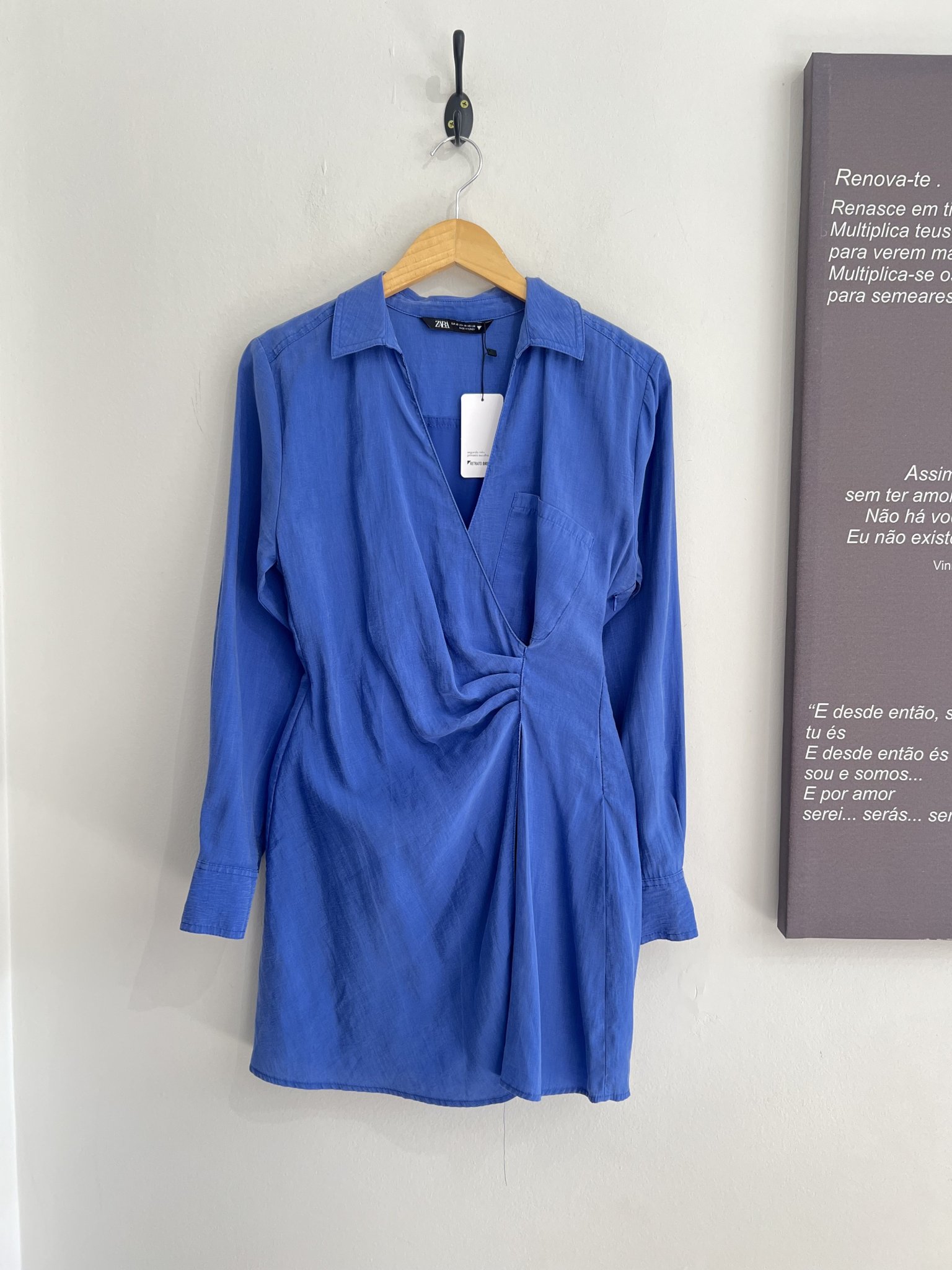 Vestido azul envelope m/longa Zara - P