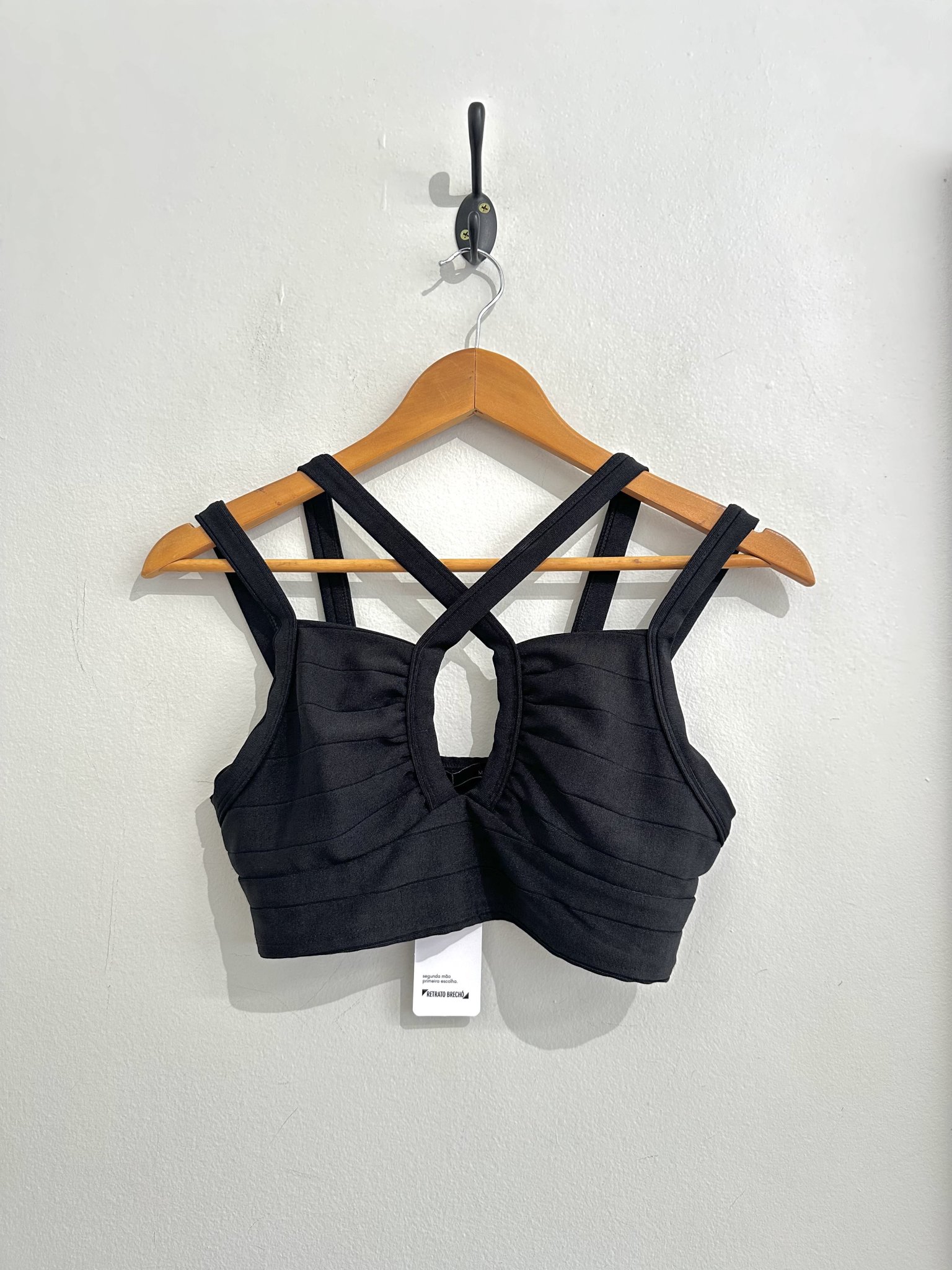 Cropped preto de alças duplas canelada Just Be - M
