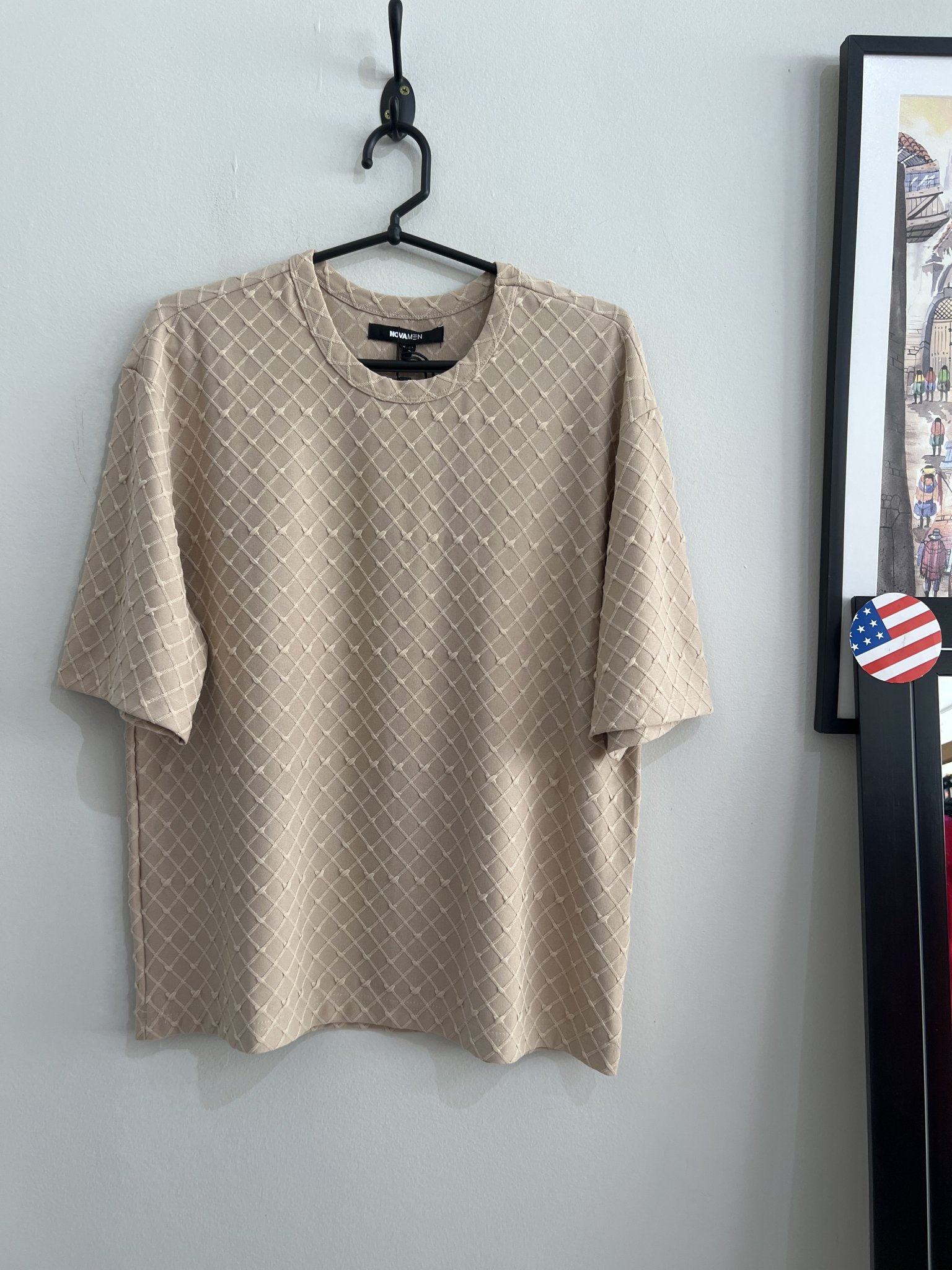 Blusa bege texturizada m/curta Nova Men - P