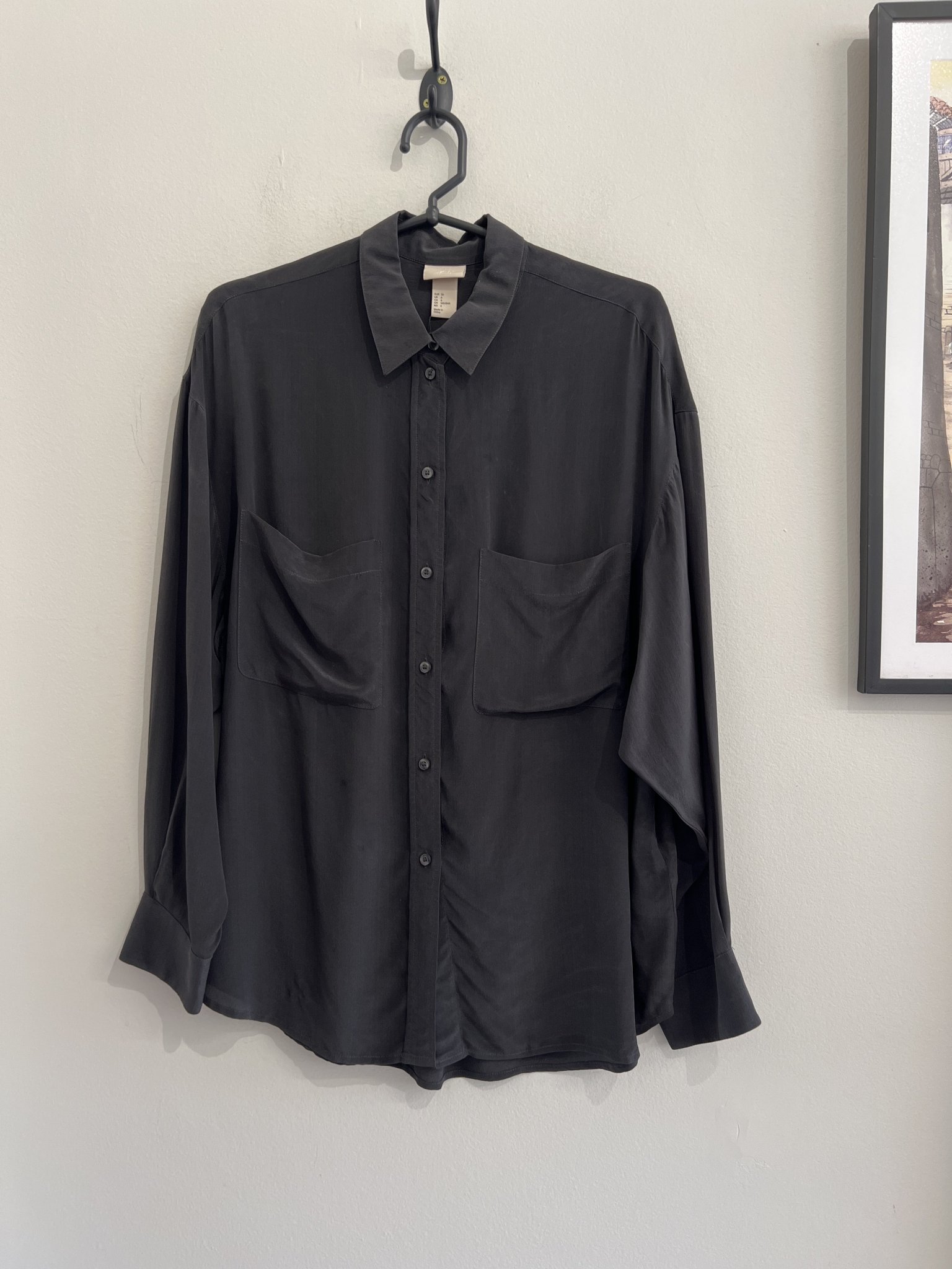 Camisa preta m/longa H&M de seda - P