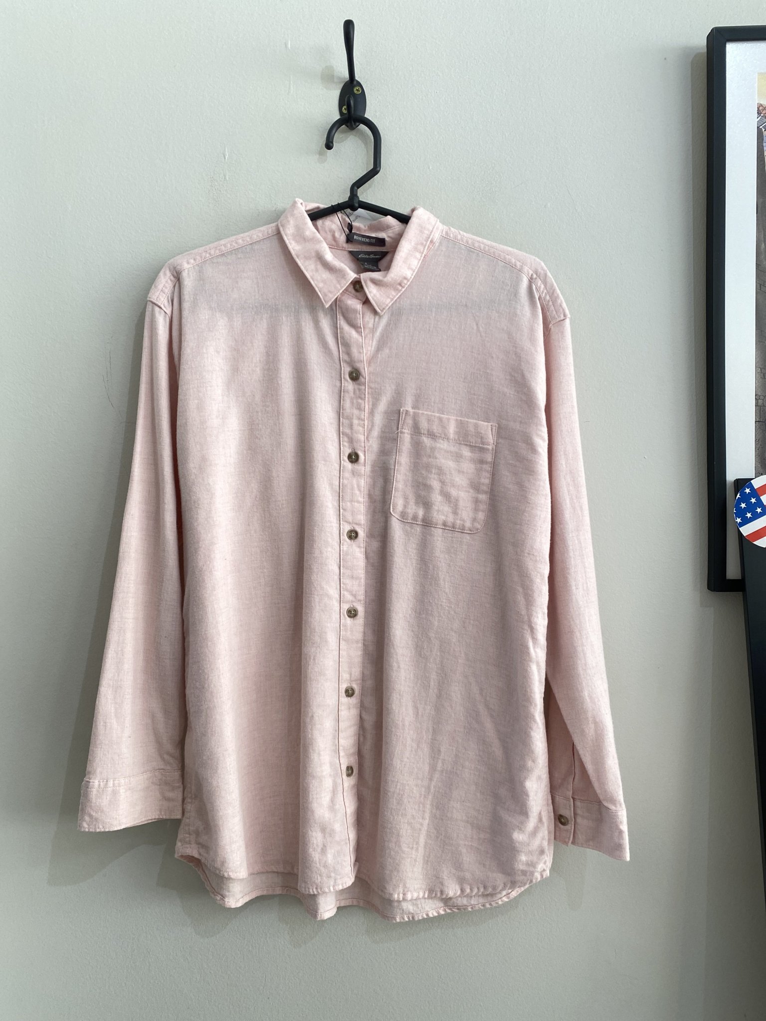 Camisa rosa pastel m/longa Eddie Bauer de algodão - M