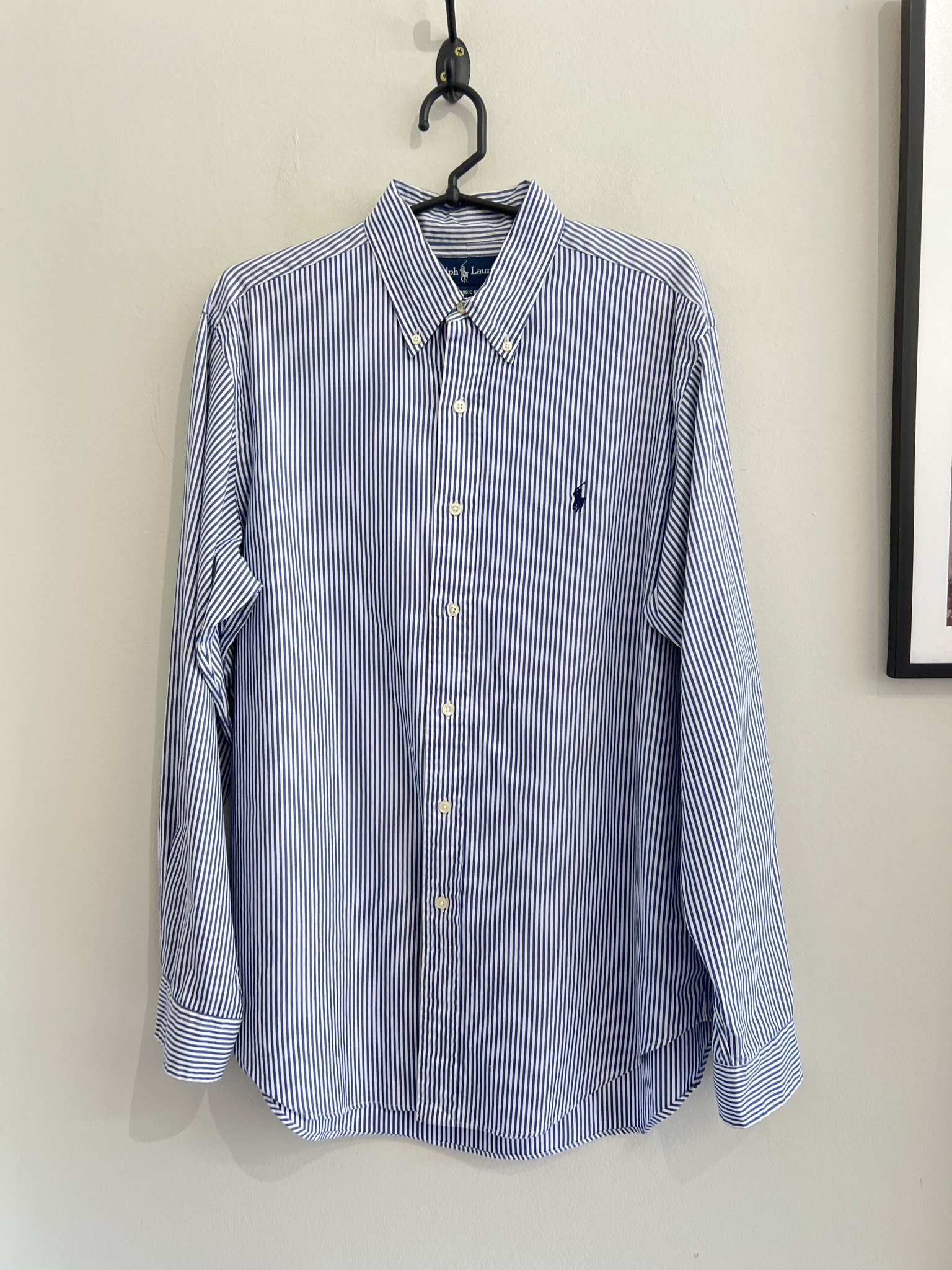 Camisa listrada azul e branco m/longa Ralph Lauren de algodão  - 44