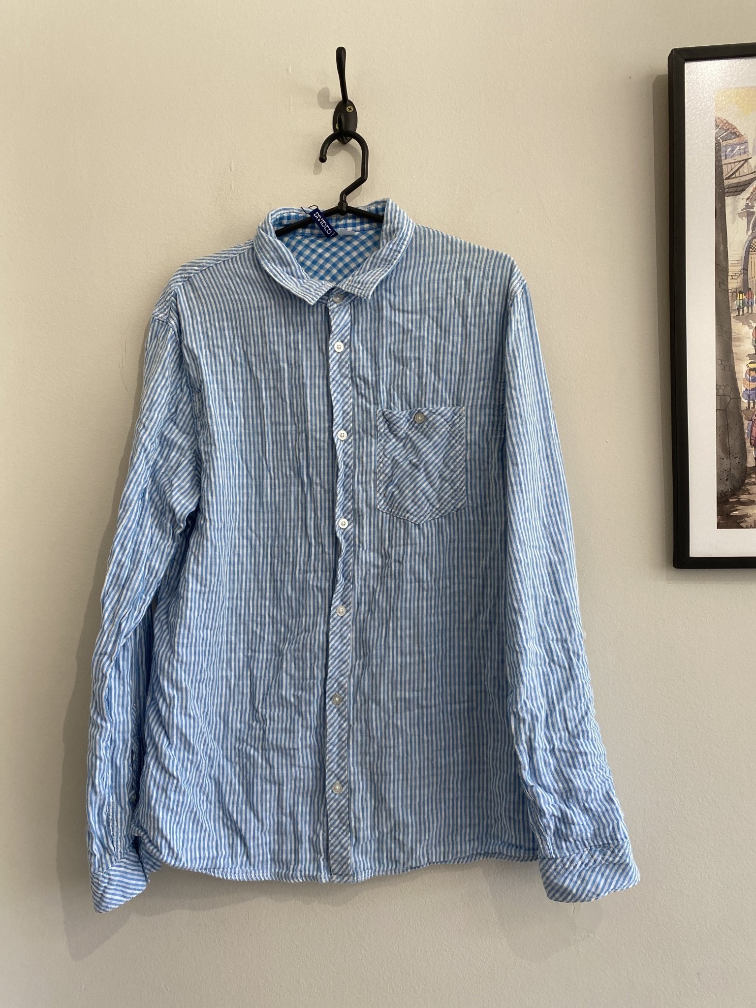 Camisa algodão m/longa lista/xadrez H&M - M