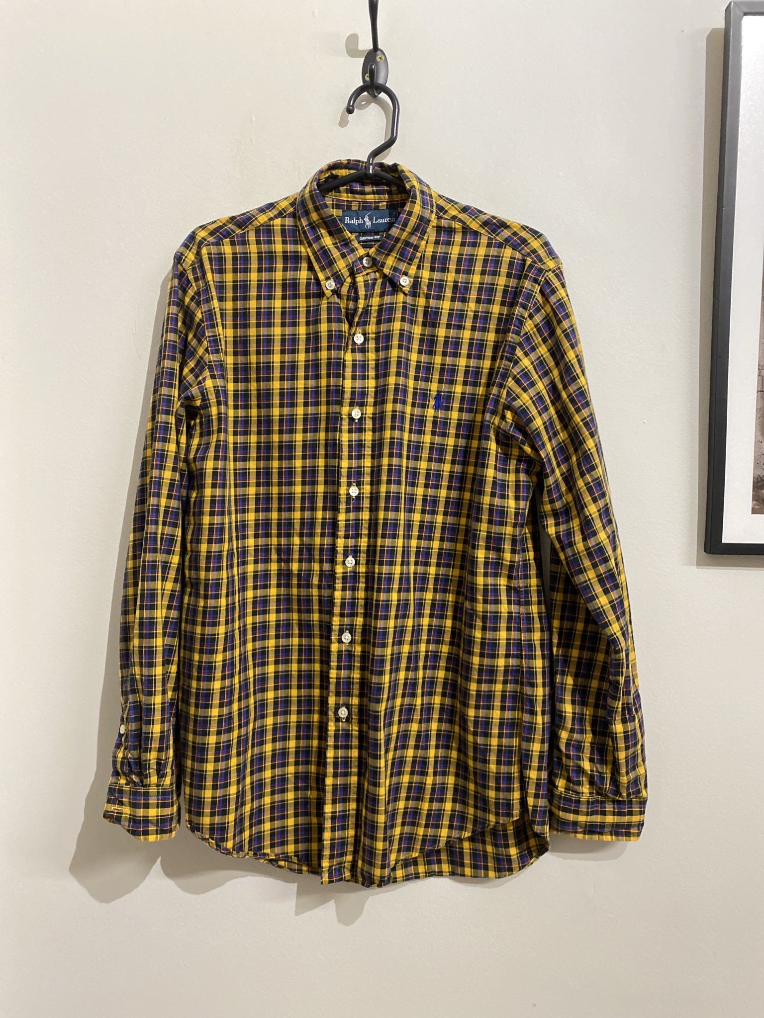 Camisa quadriculada amarelo e azul m/longa Ralph Lauren de algodão - M