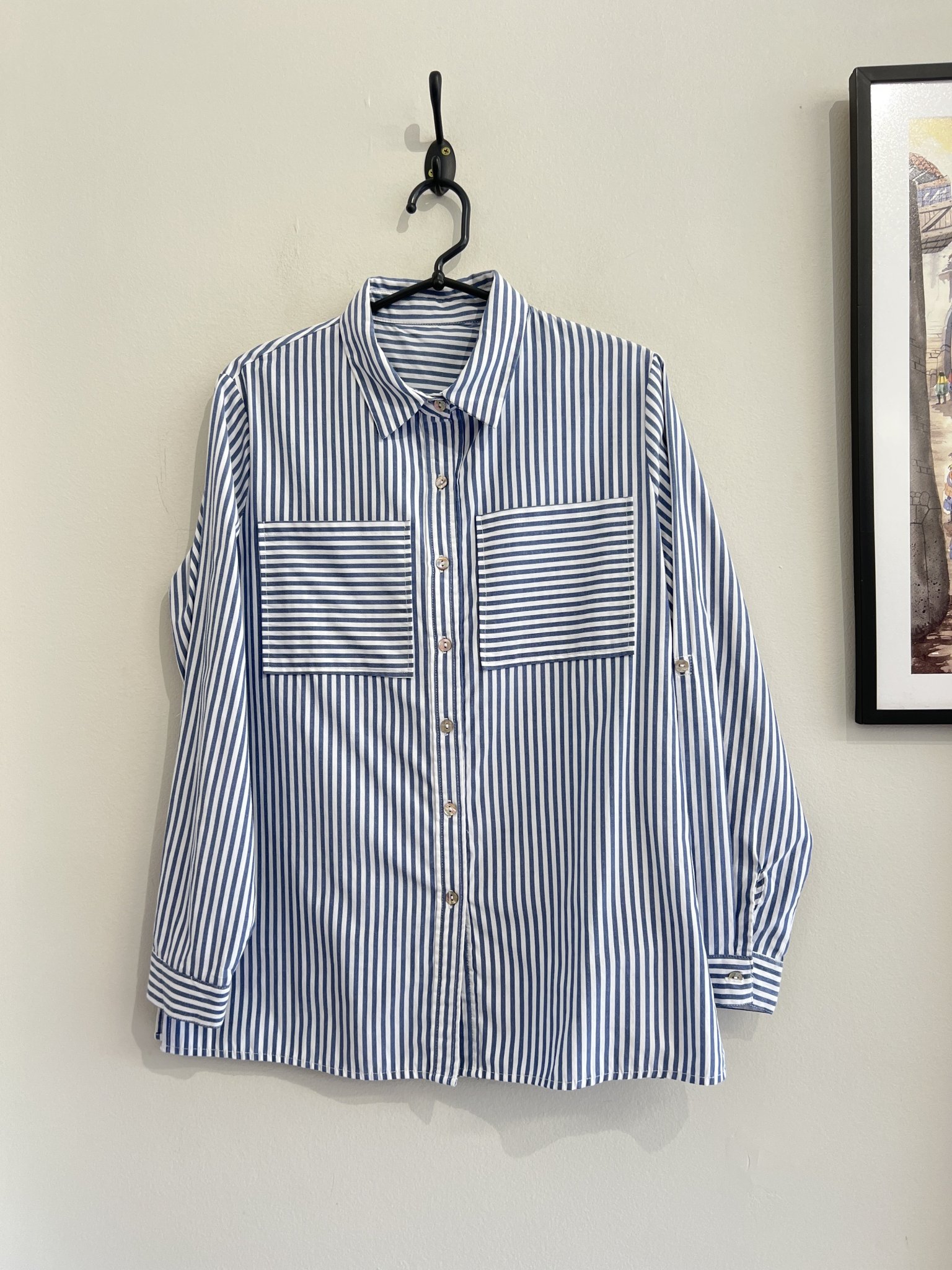 Camisa listrada azul e branco m/longa Chico´s de algodão  - G