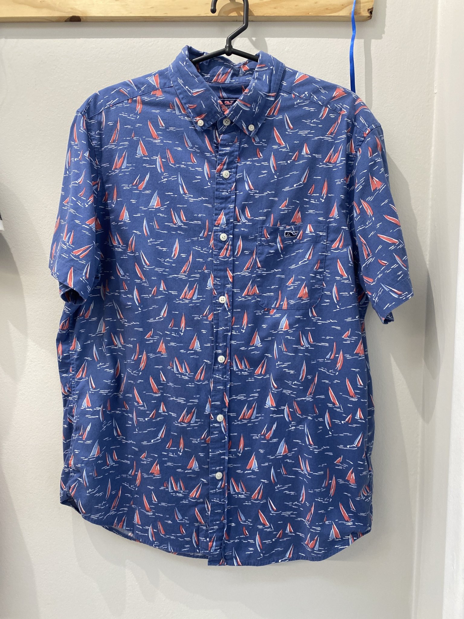 Camisa lazul estampa de barcos m/curta Vineyard Vine´s de algodão  - G