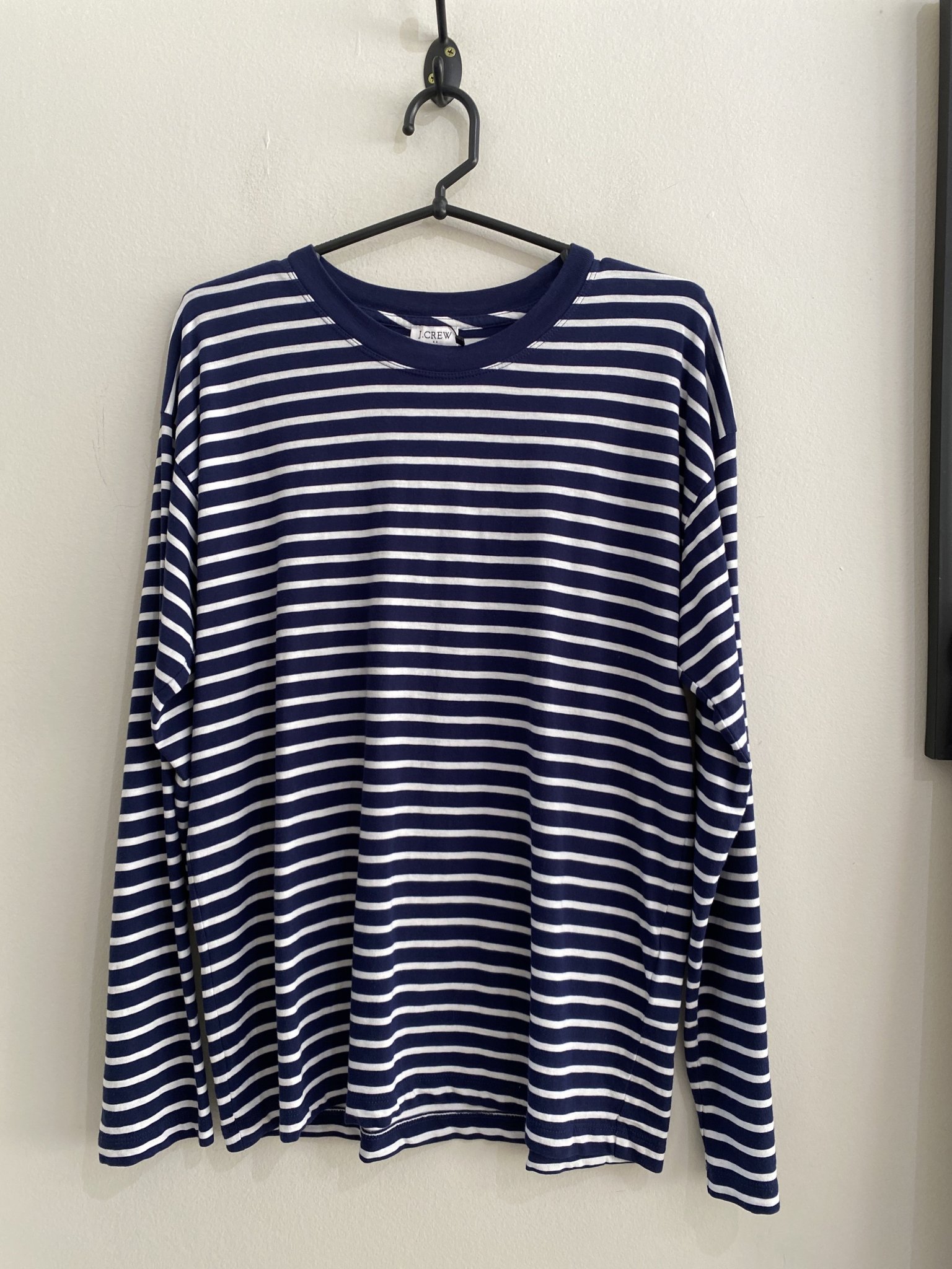 Blusa listrada azul e branco m/longa J. Crew de algodão - M branco, azul tamanho M - foto principal