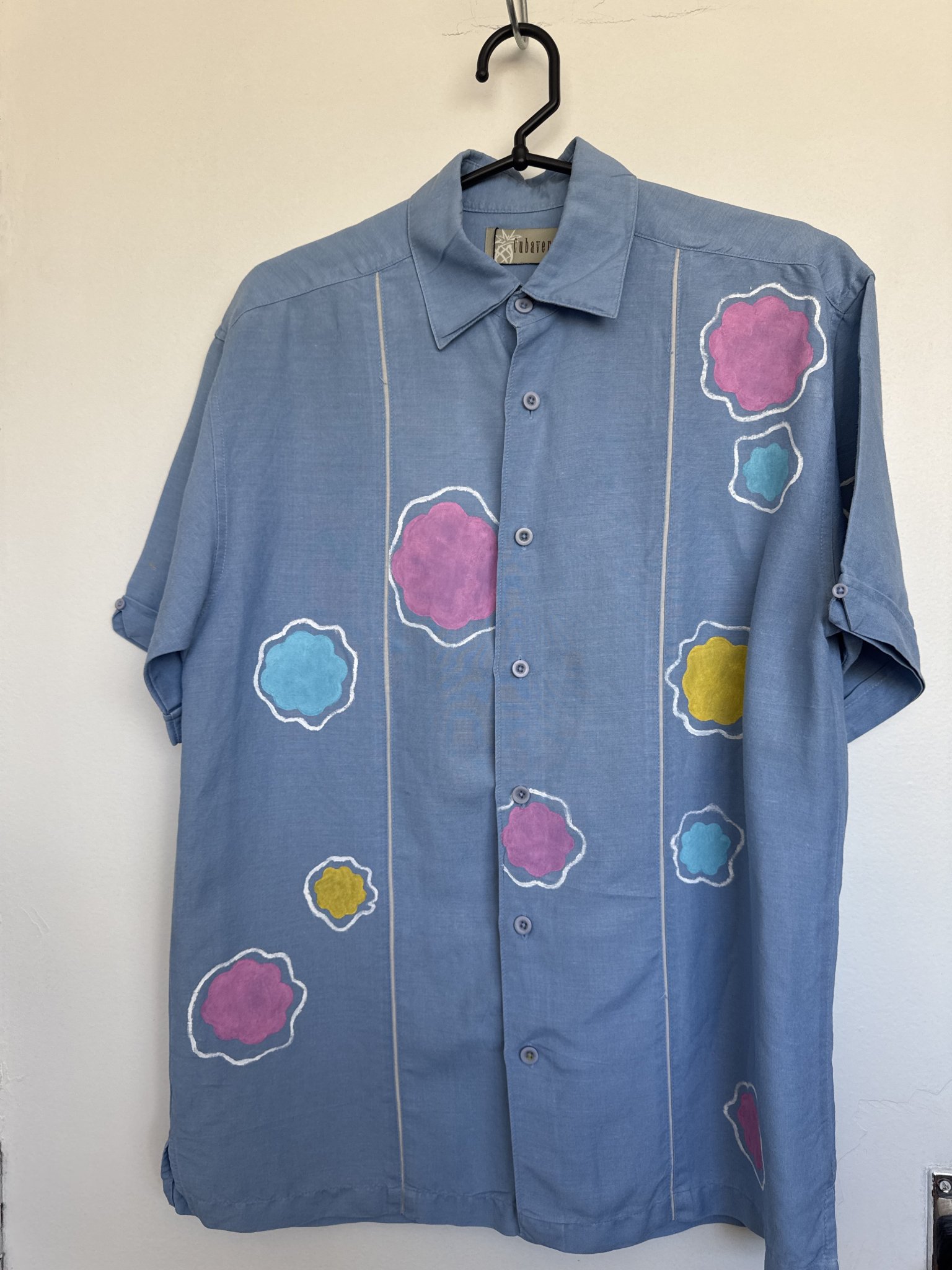 Camisa azul color upcycle Cubavera m/curta de ramie e viscose - P