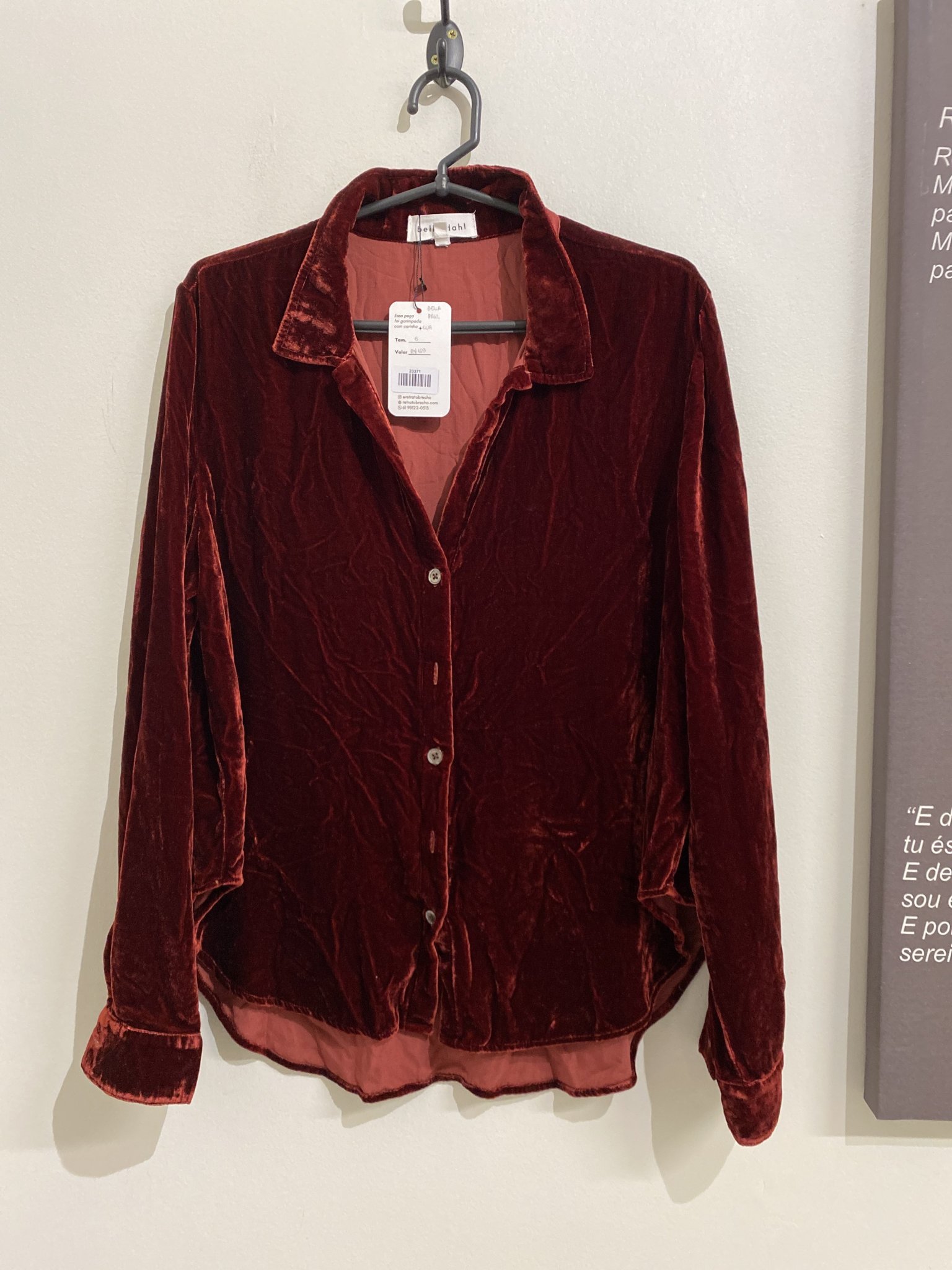 Camisa bordô veludo molhado m/longa Bella Dahl - G