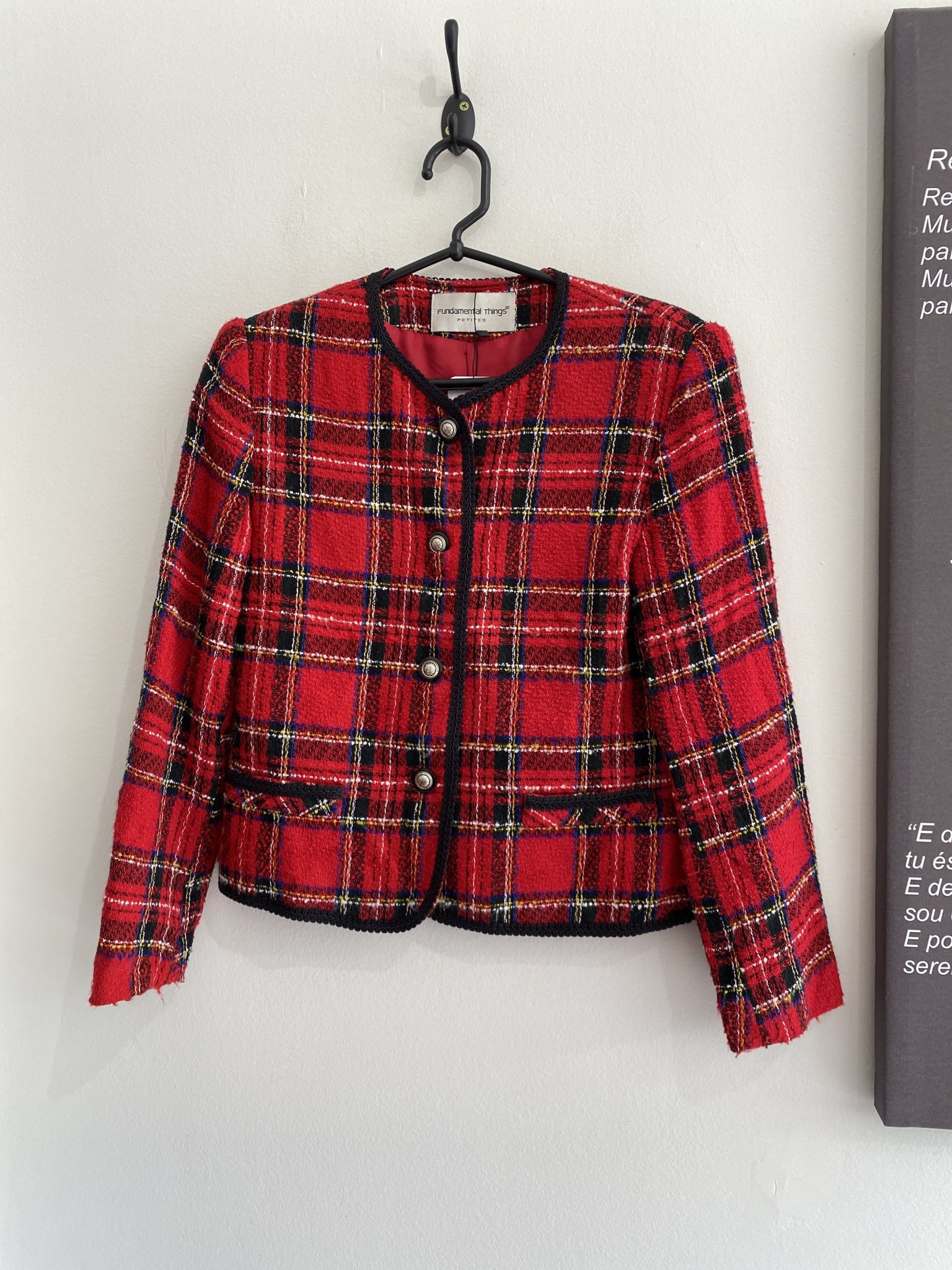 Blazer xadrez tweed vermelho de botões redondos Fundamental Things - P