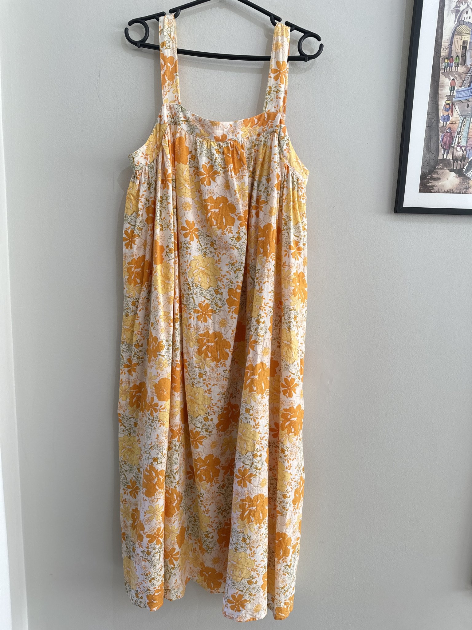 Vestido longo de alça branco estampa floral amarela Asos - GG