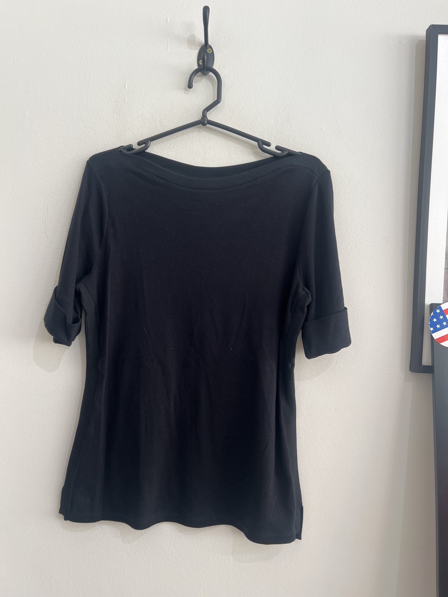 Blusa preta gola canoa manga 7/8 Ralph Lauren de algodão - G