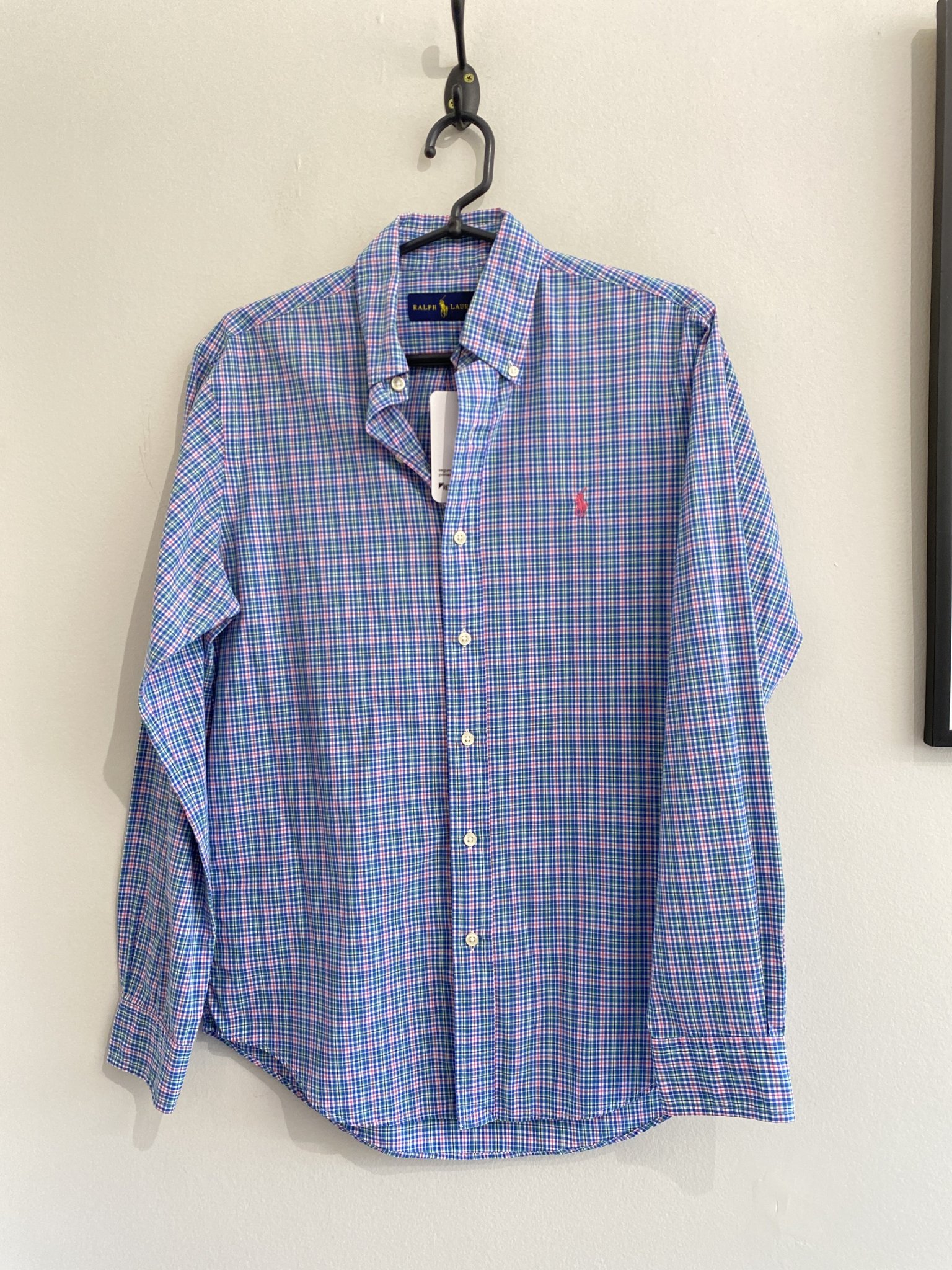 Camisa xadrez azul, verde, rosa e branco manga longa Ralph Lauren de algodão - P