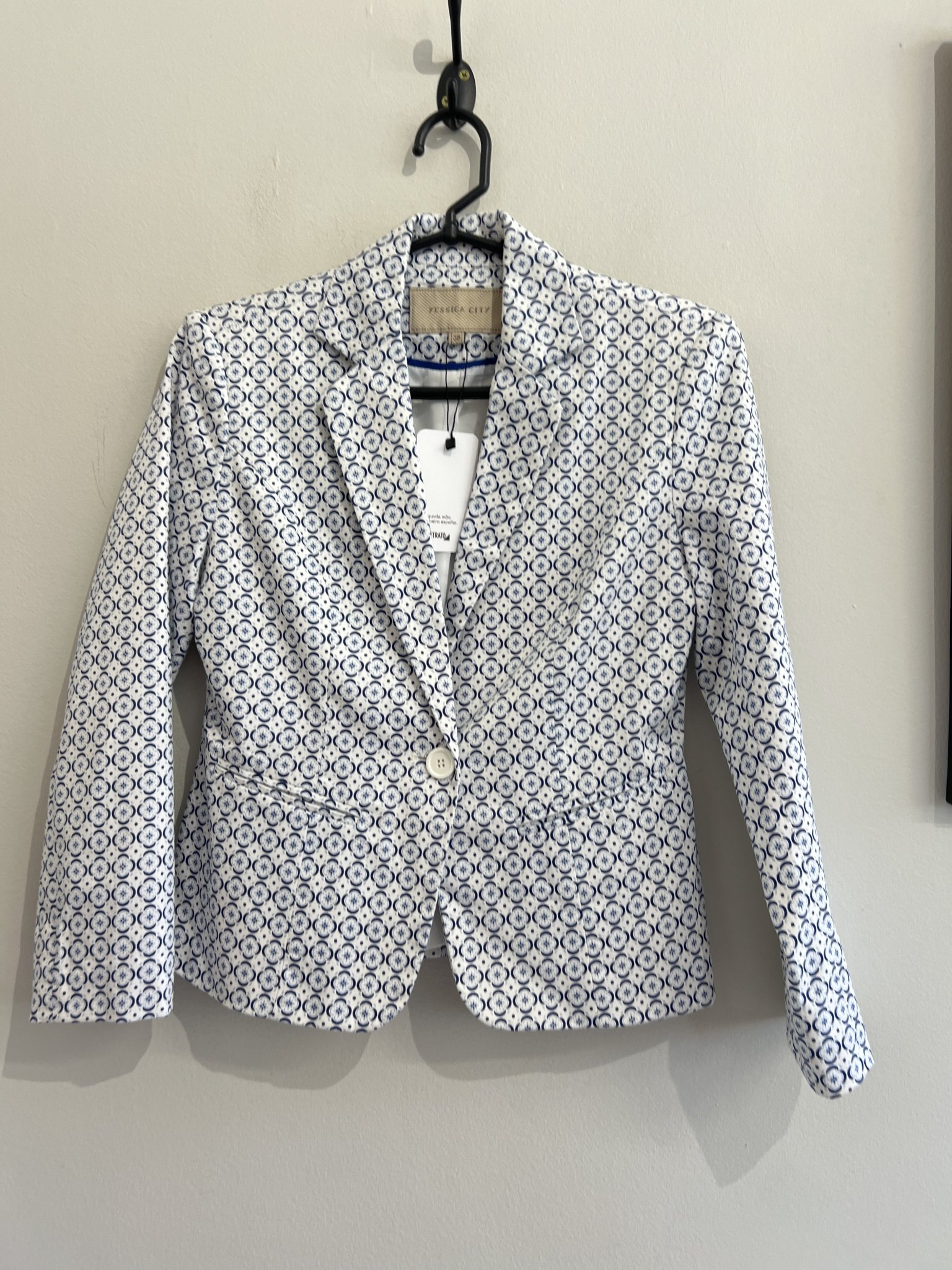 Blazer azul e branco estampa flor grega YSC - 38