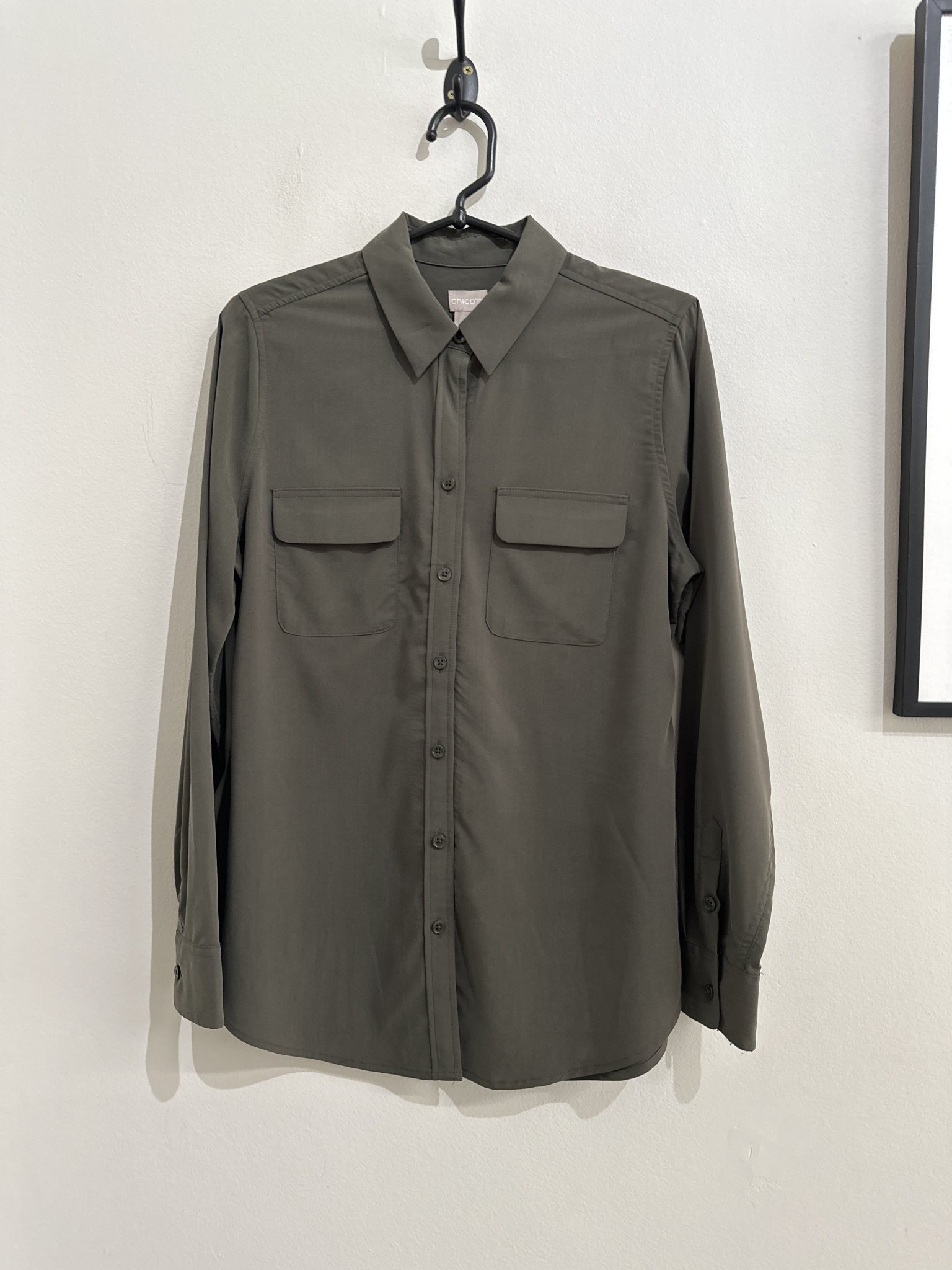 Camisa verde oliva escuro m/longa Chico´s de modal - P