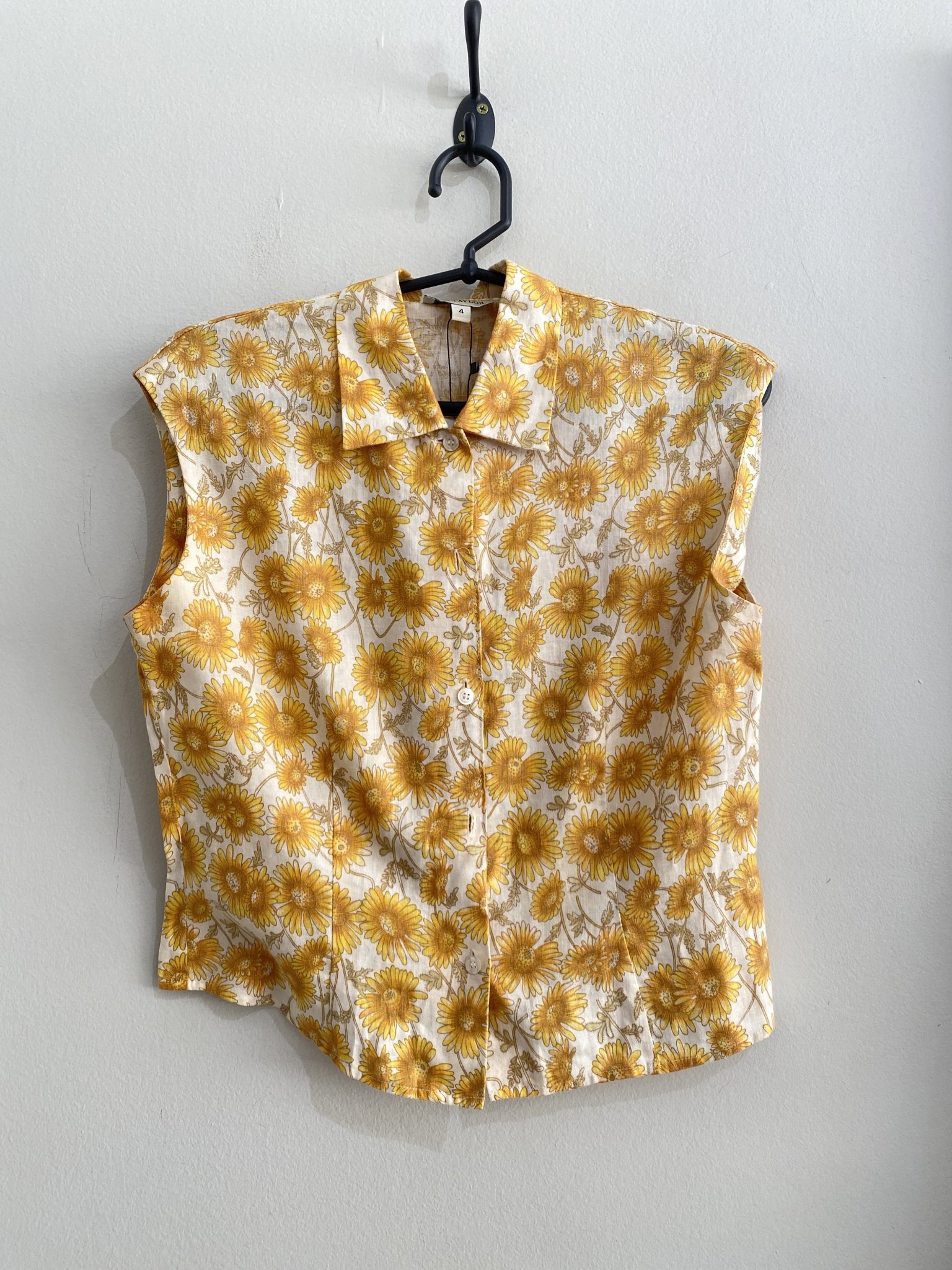 Camisa amarela floral s/manga Ann Taylor de algodão - 36