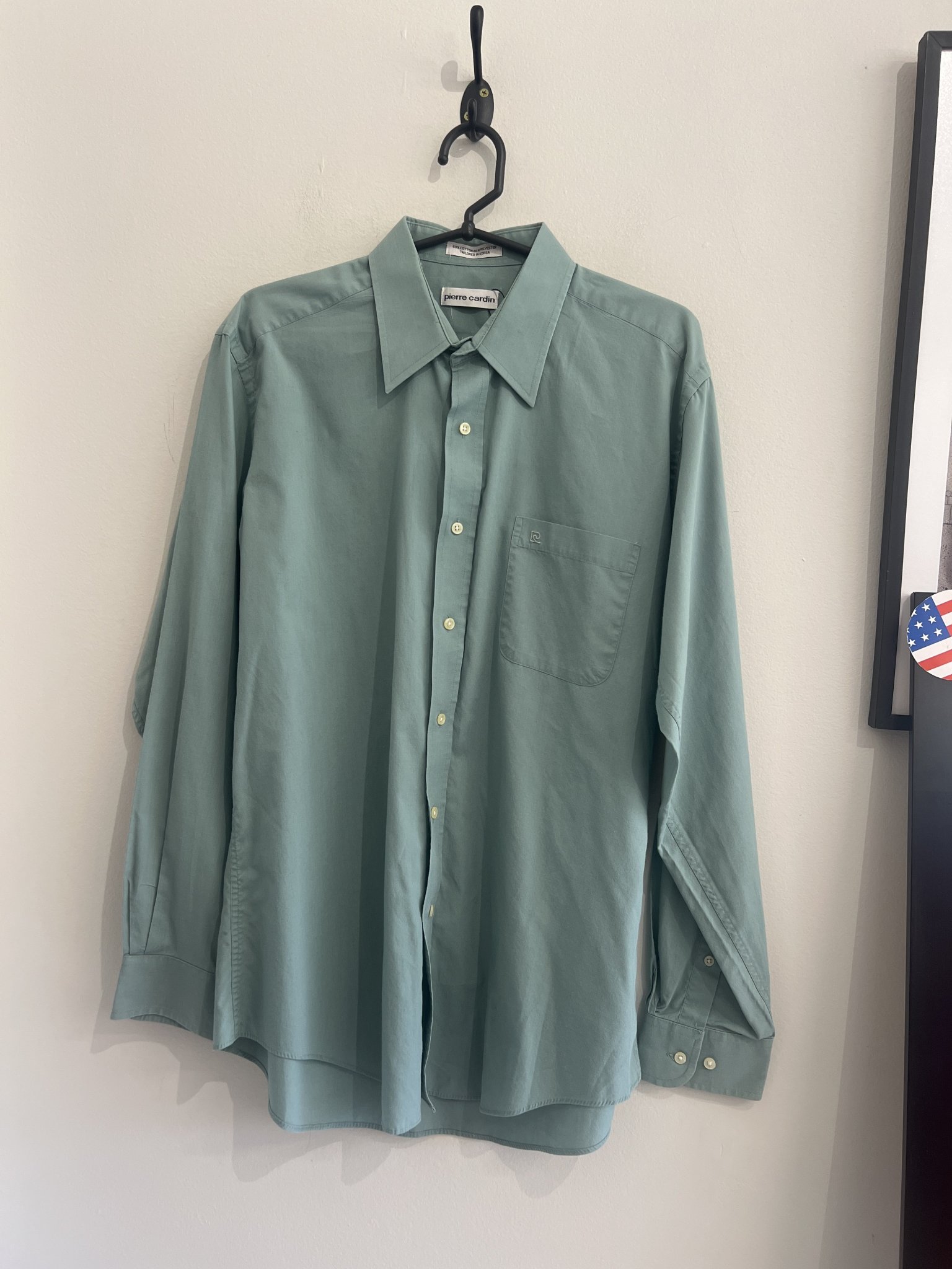Camisa verde oliva m/longa Pierre Cardin de algodão e poliester - M