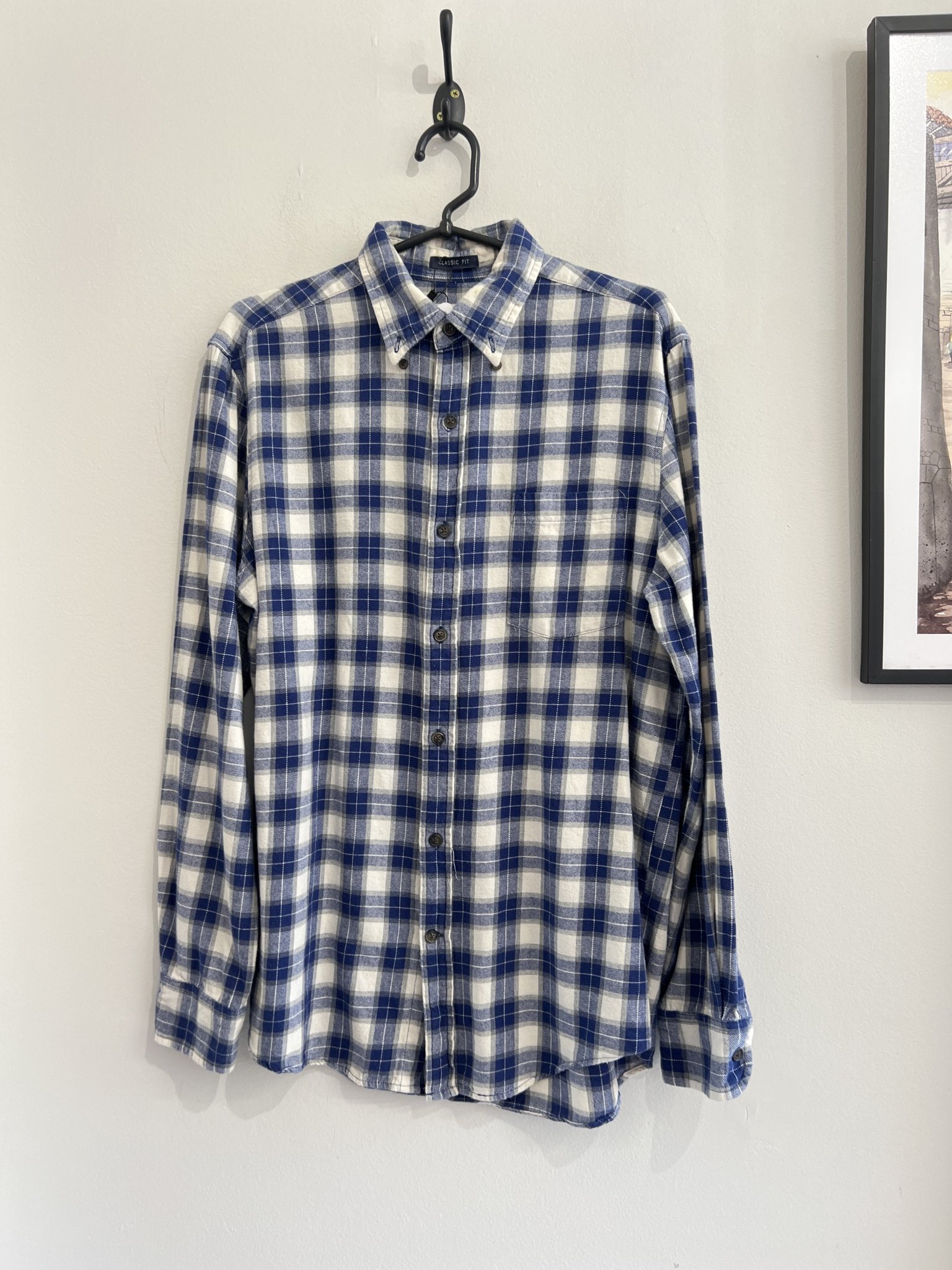 Camisa quadriculada azul e creme m/longa St John´s Bay de algodão  - P