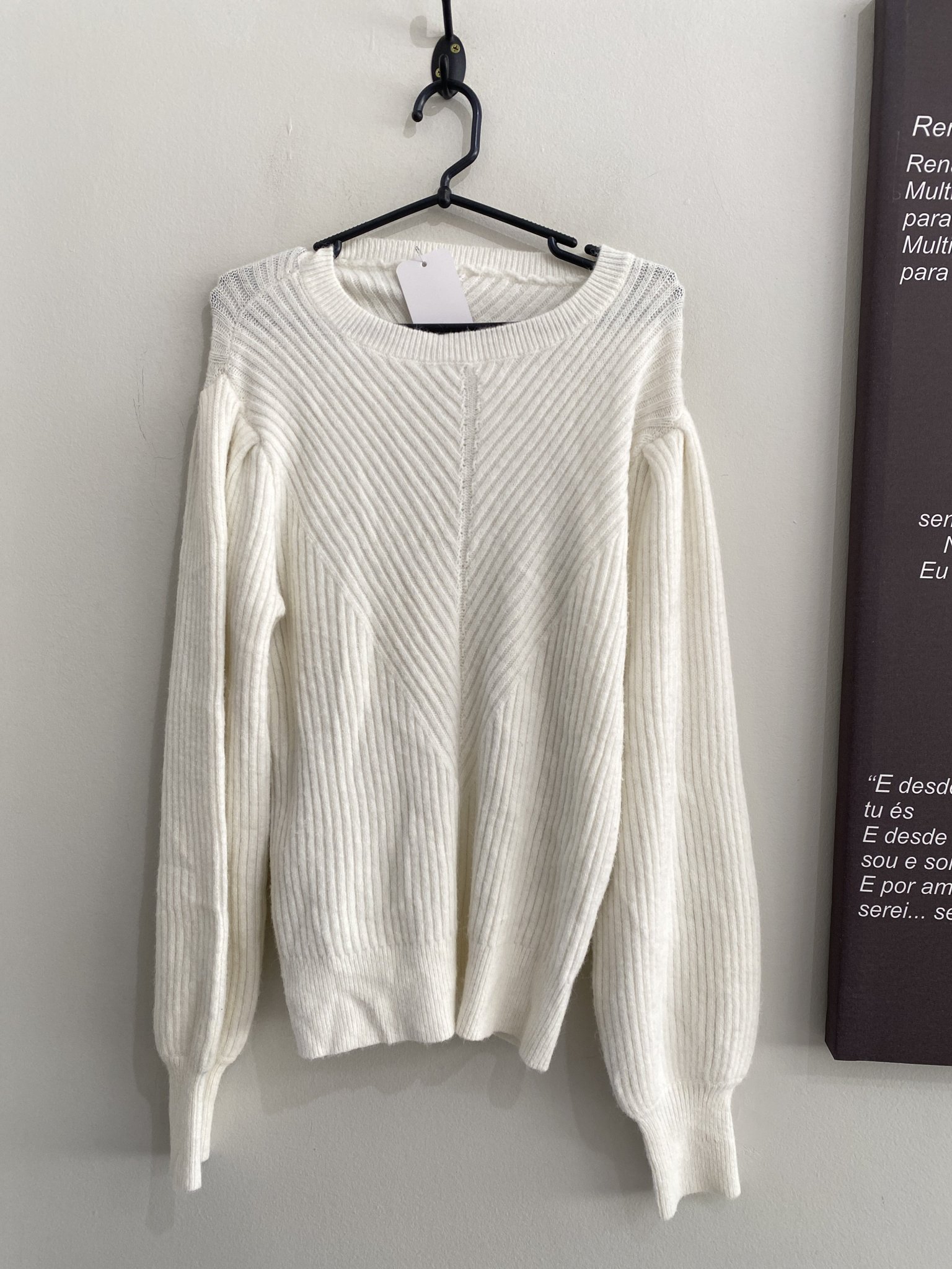 Casaco branco canelado de tricot sem marca - G