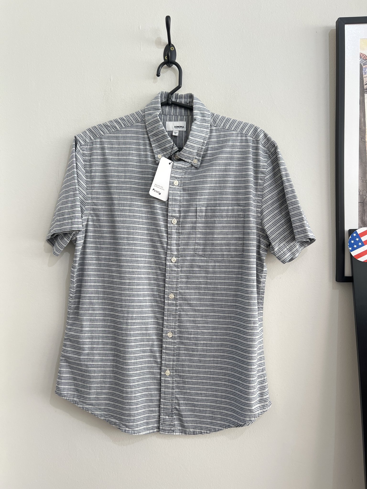 Camisa listrado azul m/longa Sonoma de algodão - M