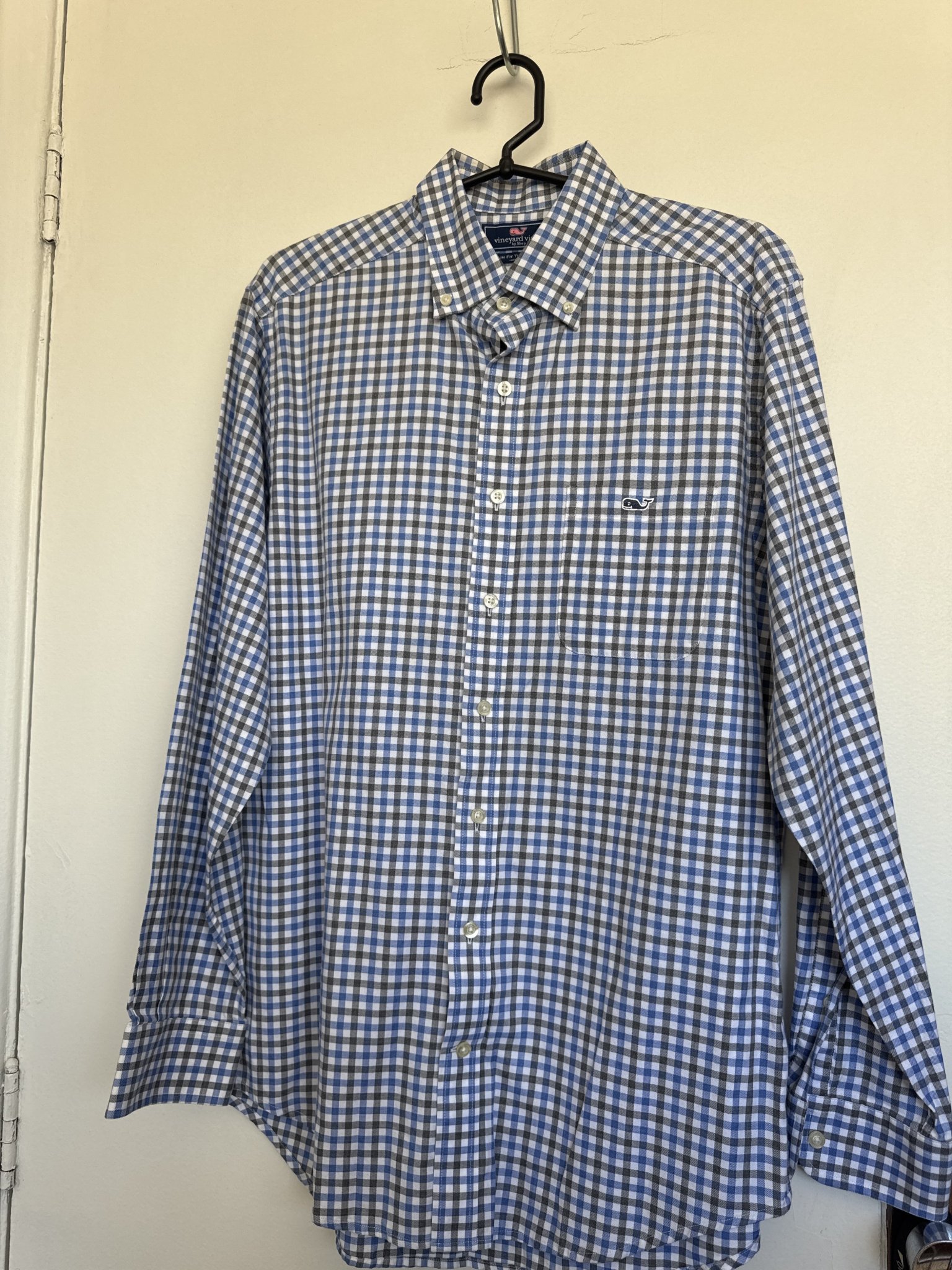 Camisa quadriculada azul e cinza m/longa Vineyard Vines de algodão - G