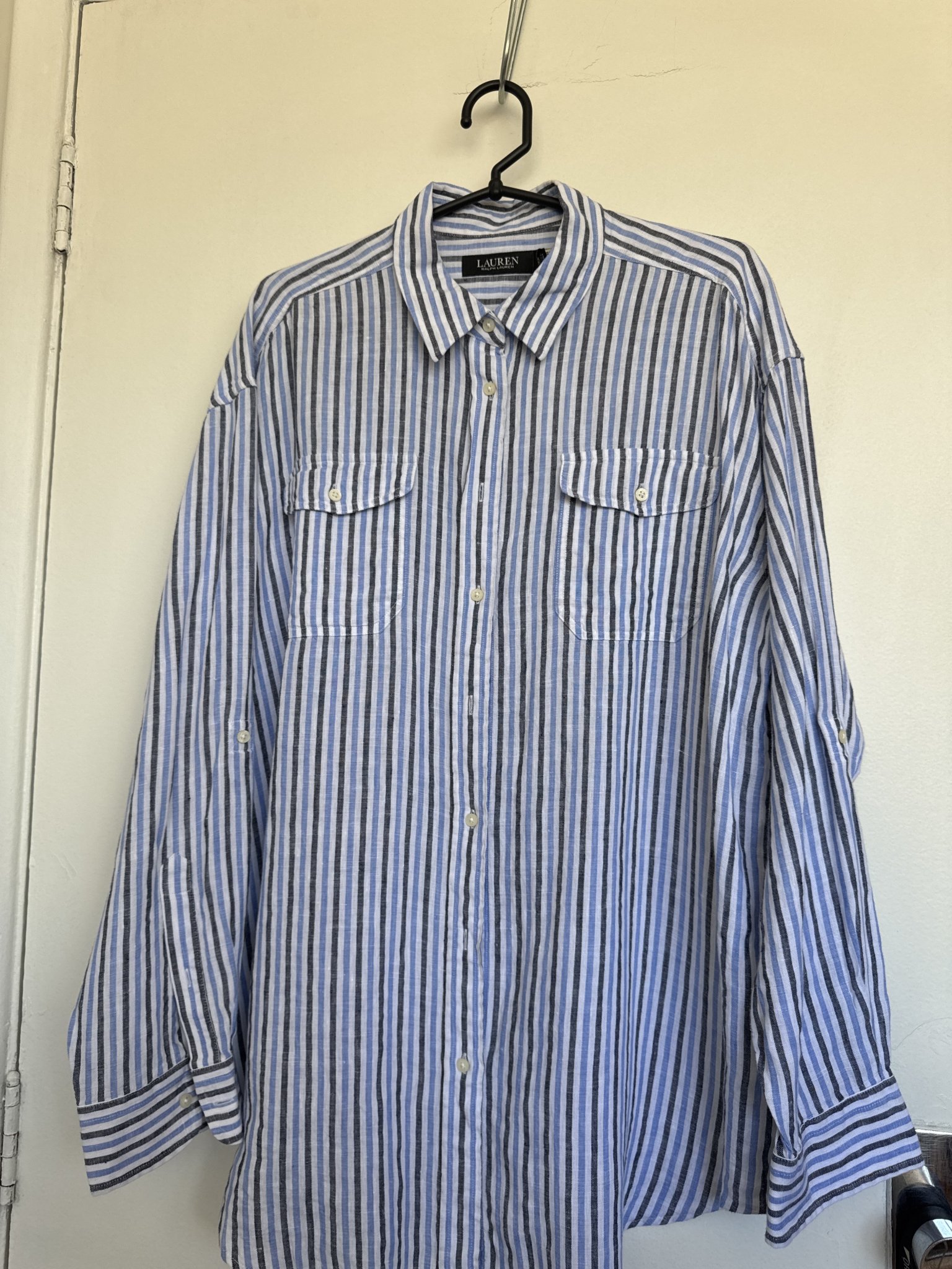 Camisa listrada azul m/longa Ralph Lauren de algodão - GG