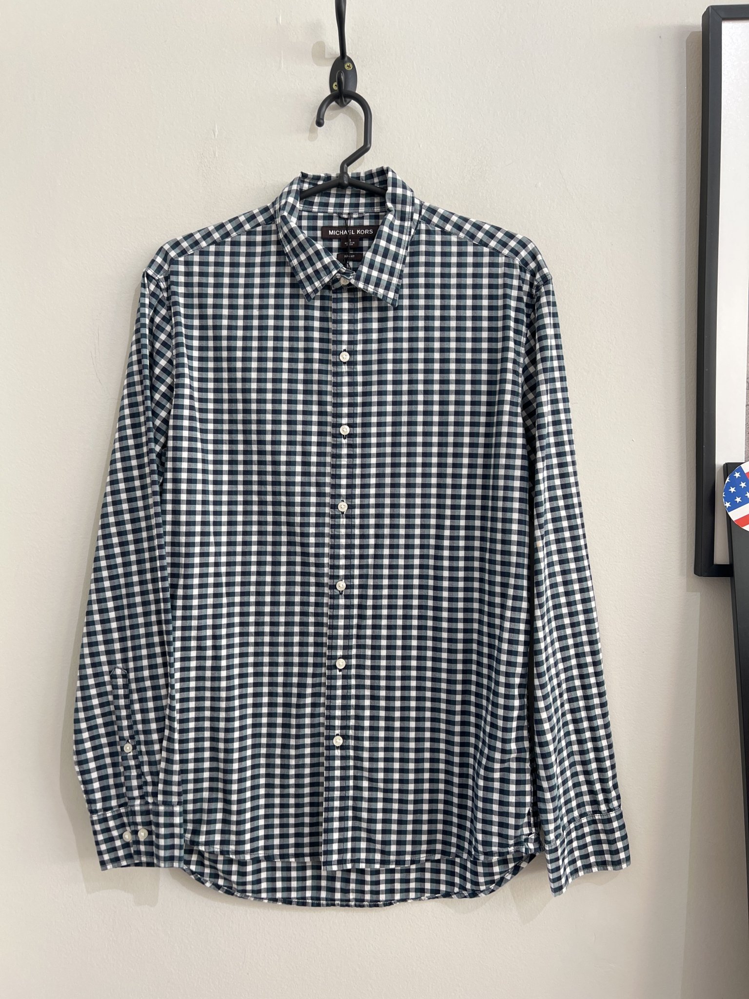 Camisa quadriculada verde e branco m/longa Michael Kors de algodão - P