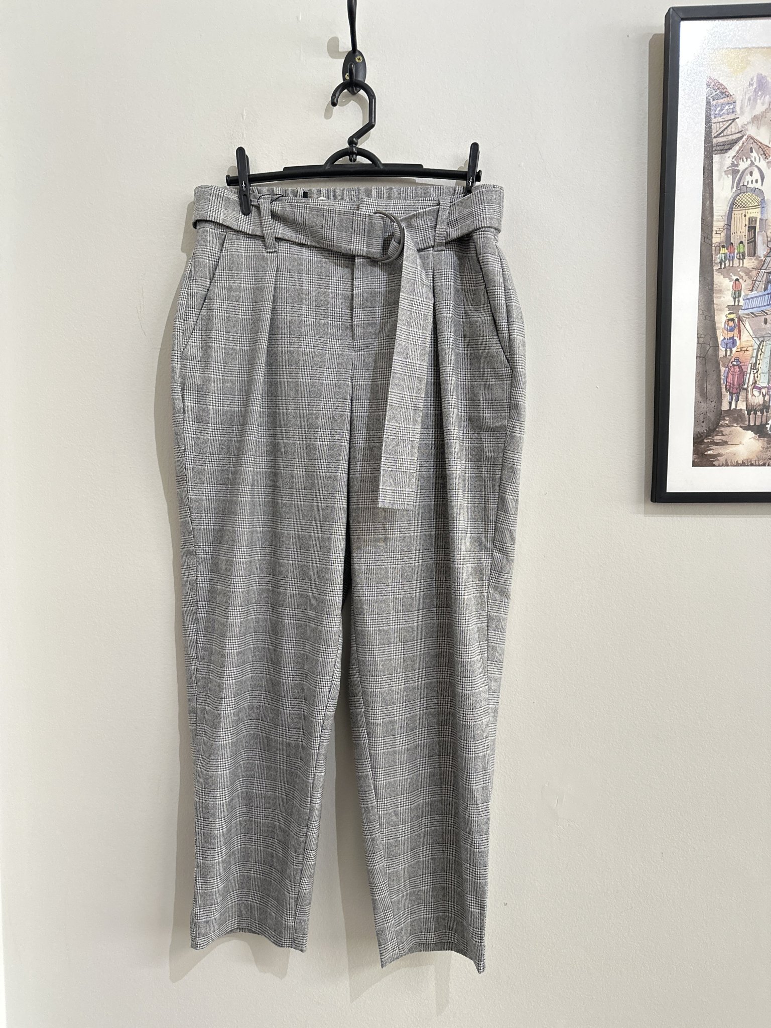 Calça pantalona xadrez cinza de cintura regulavel e cinto faixa A New Day - 40