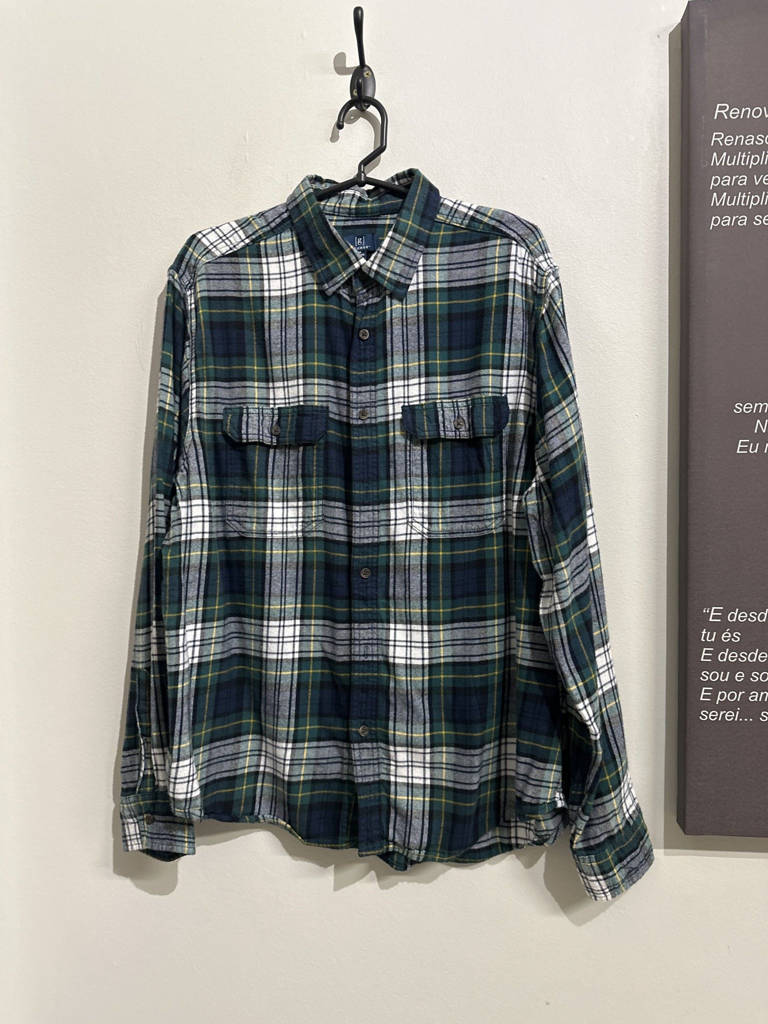 Camisa xadrez verde escuro m/longa George de algodão - GG
