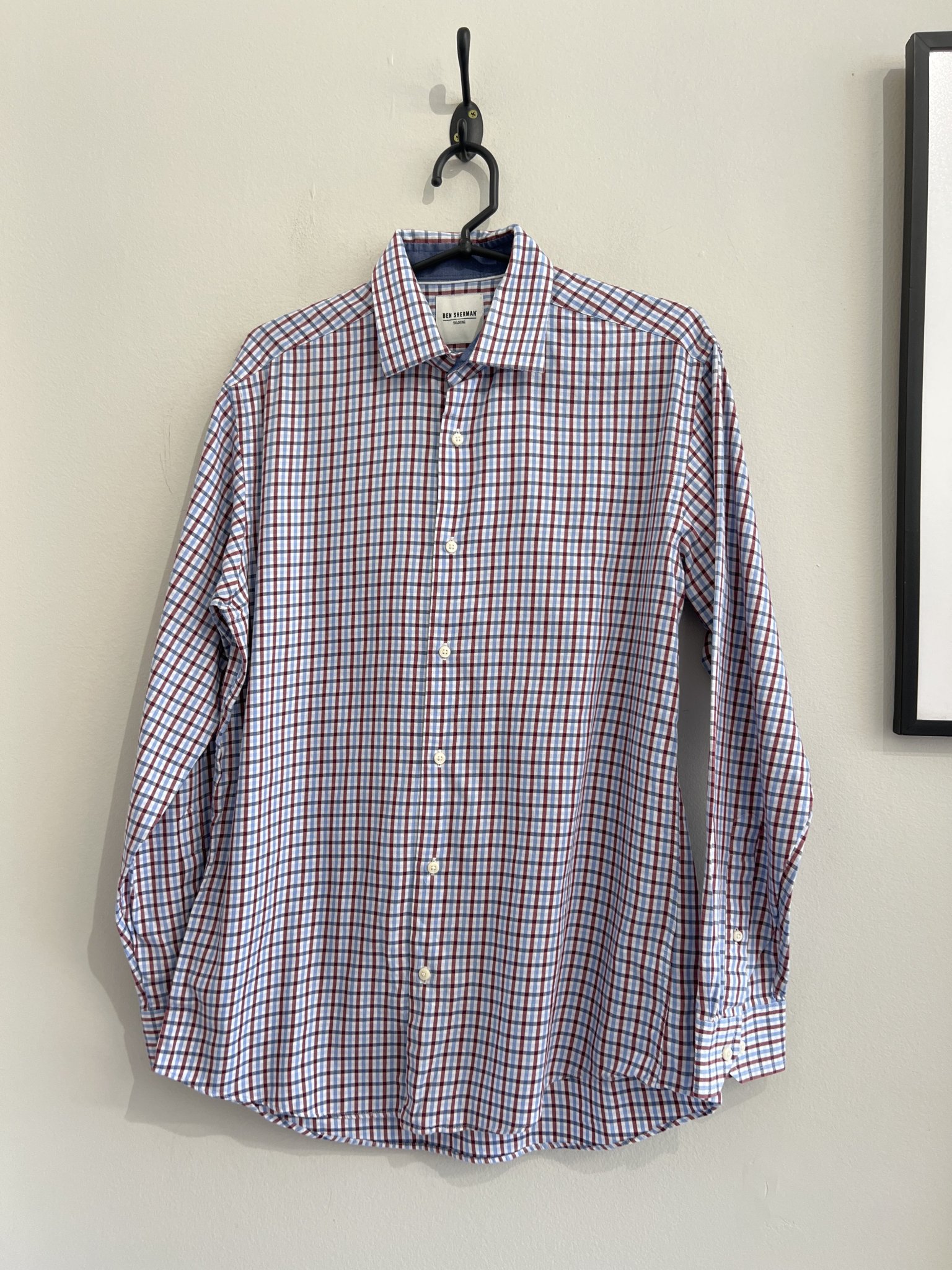 Camisa quadriculada azul e vinho m/longa Ben Sherman de algodão  - M
