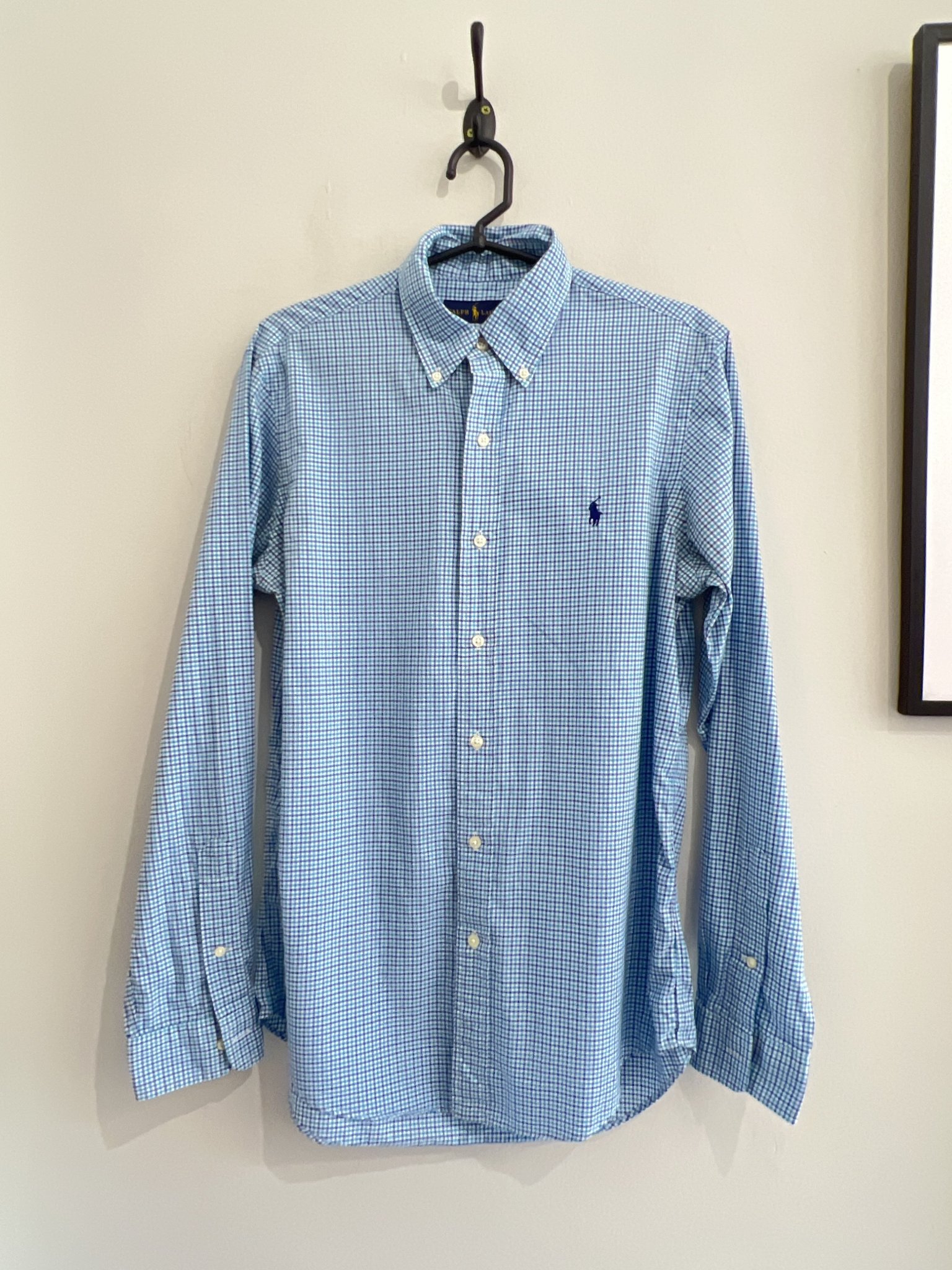 Camisa quadriculada azul, verde e roxo m/longa Ralph Lauren de algodão  - P