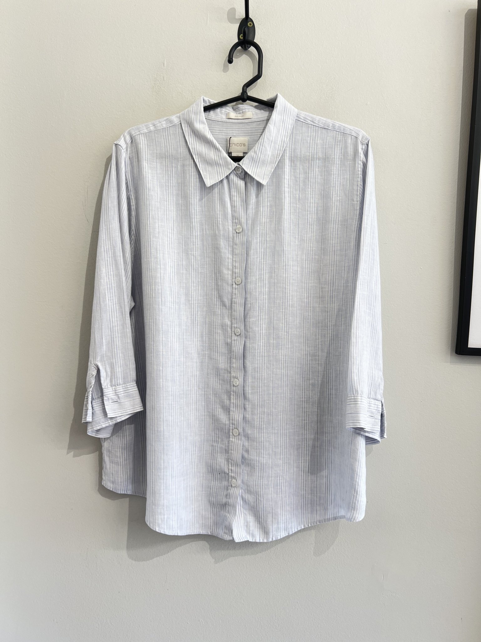 Camisa listrada azul e branco m/longa Chico´s de algodão  - G