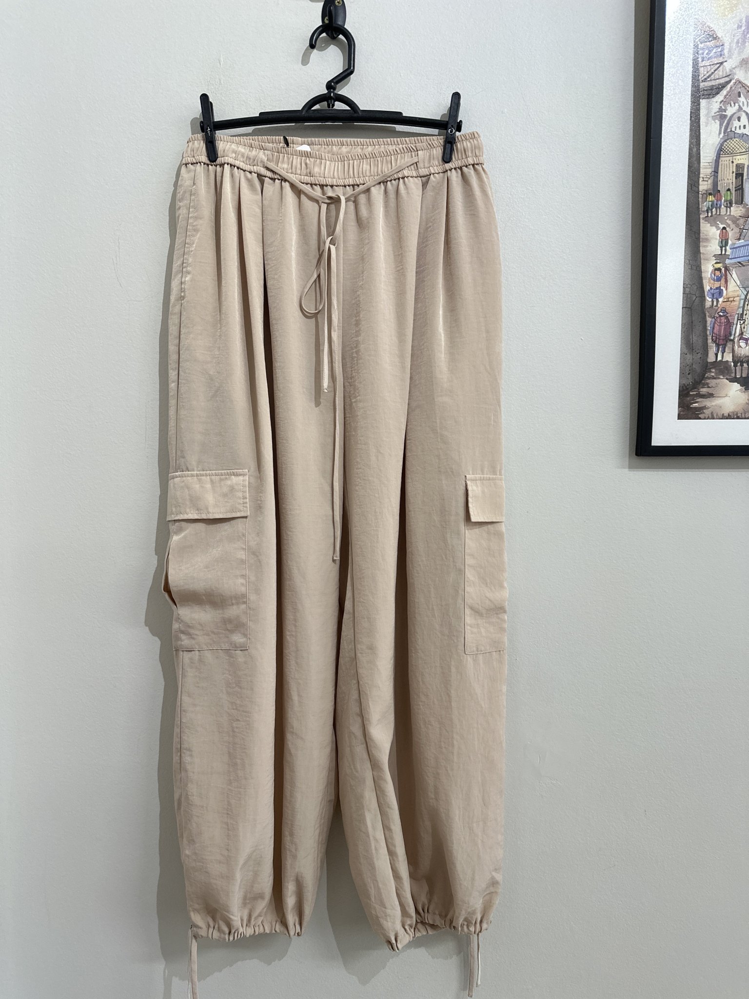 Calça cargo bege de cintura regulavel Hudson Gray - P/M