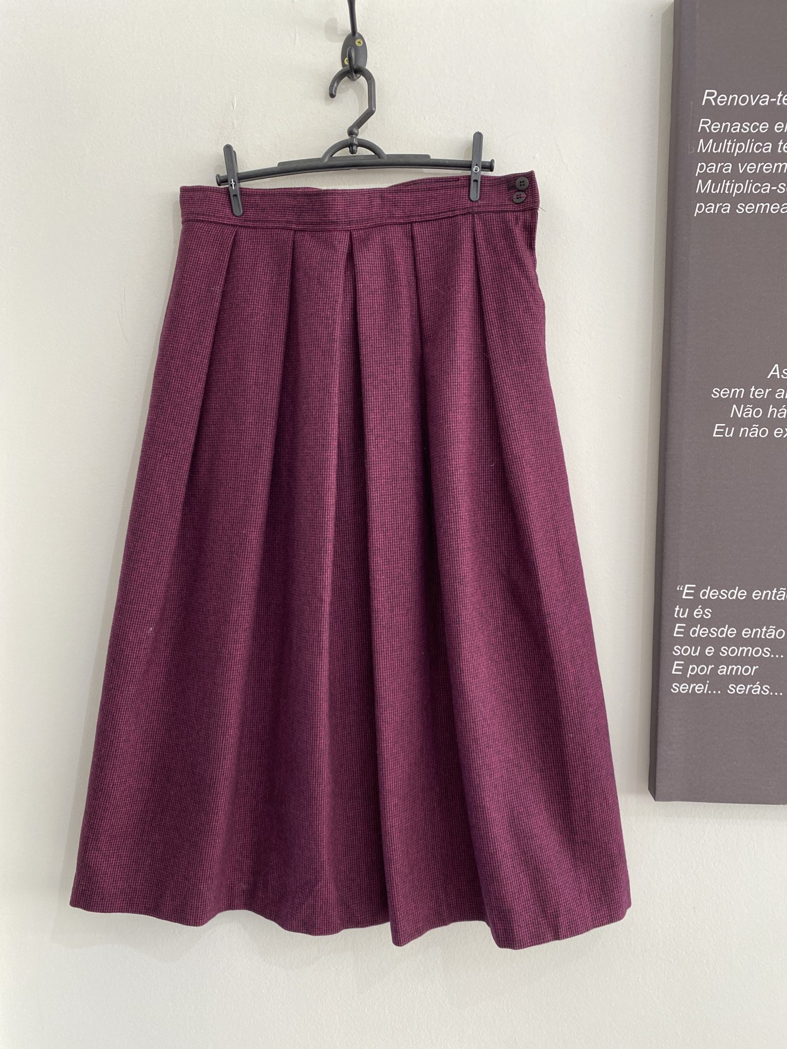 Saia midi xadrez marçala e preto sem marca de lã - 42