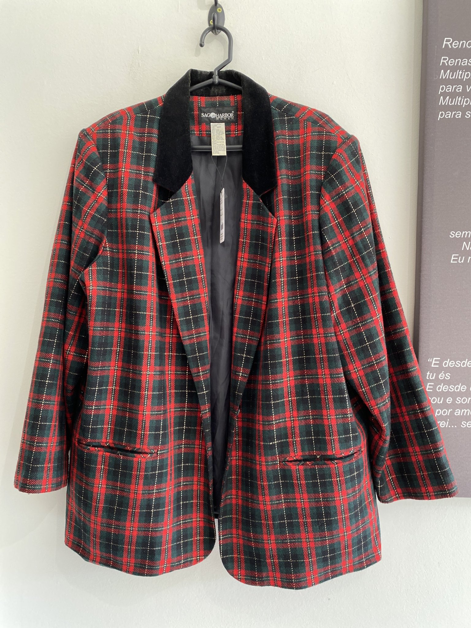 Maxi blazer xadrez preto, verde e vermelho Sag Harbor de lã - 48