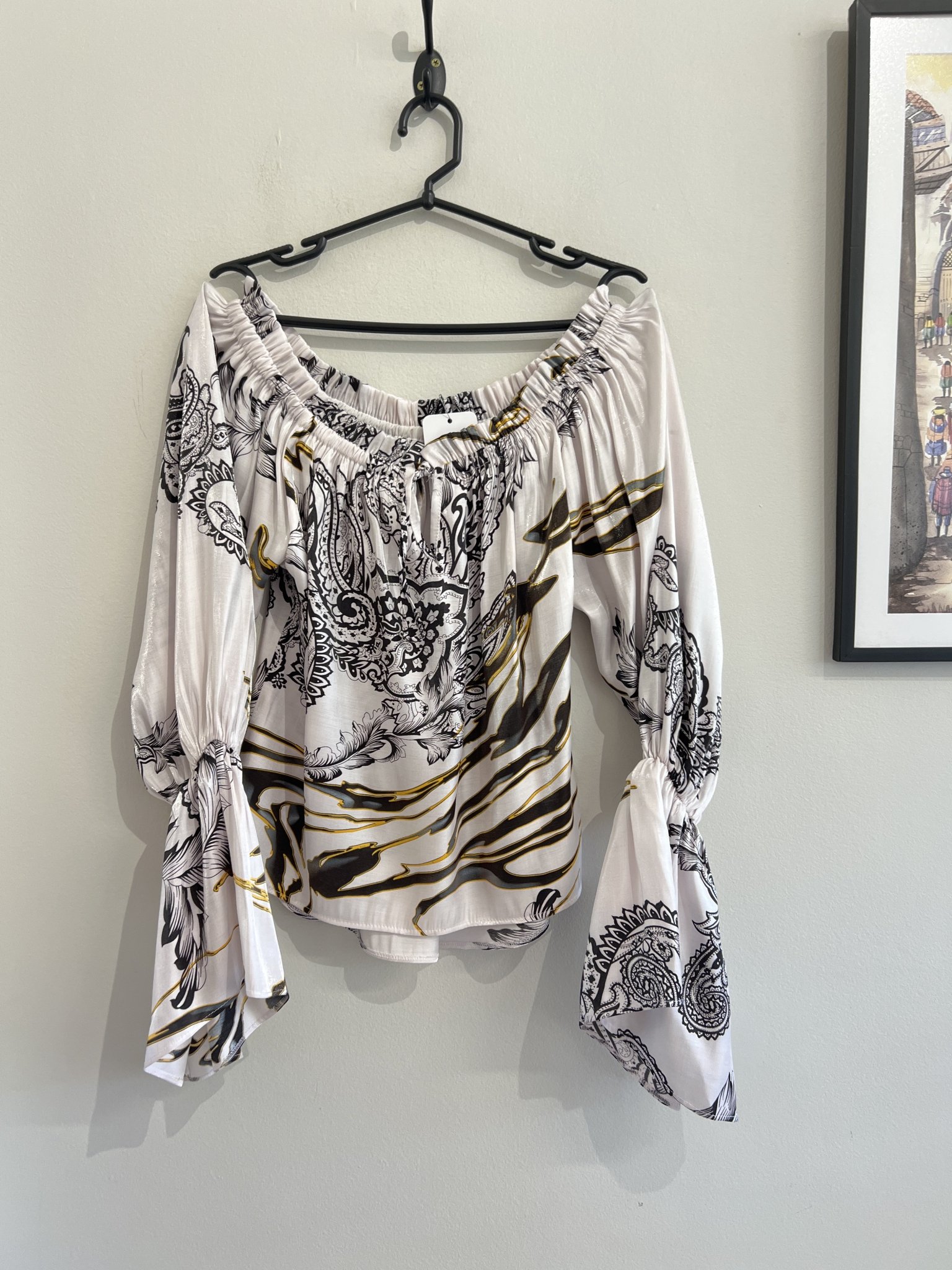 Blusa ciganinha P&B acetinada m/longa s/marca - M