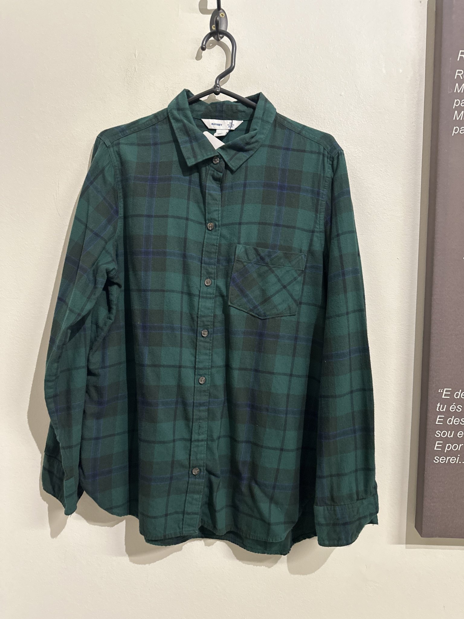 Camisa xadrez verde escuro m/longa Old Navy de algodão - G