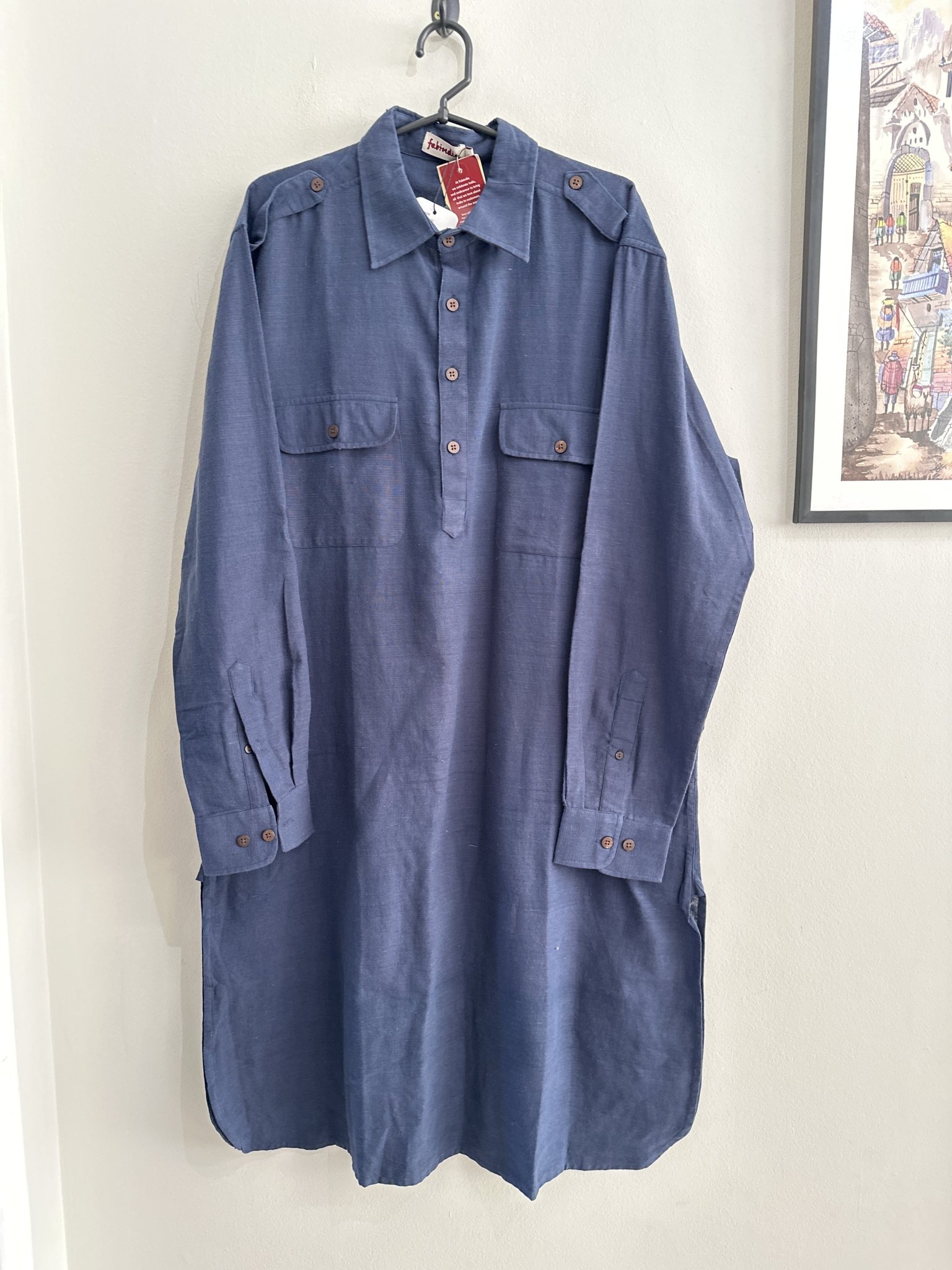 Vestidol longo cargo azul escuro m/longa Fabindia - G