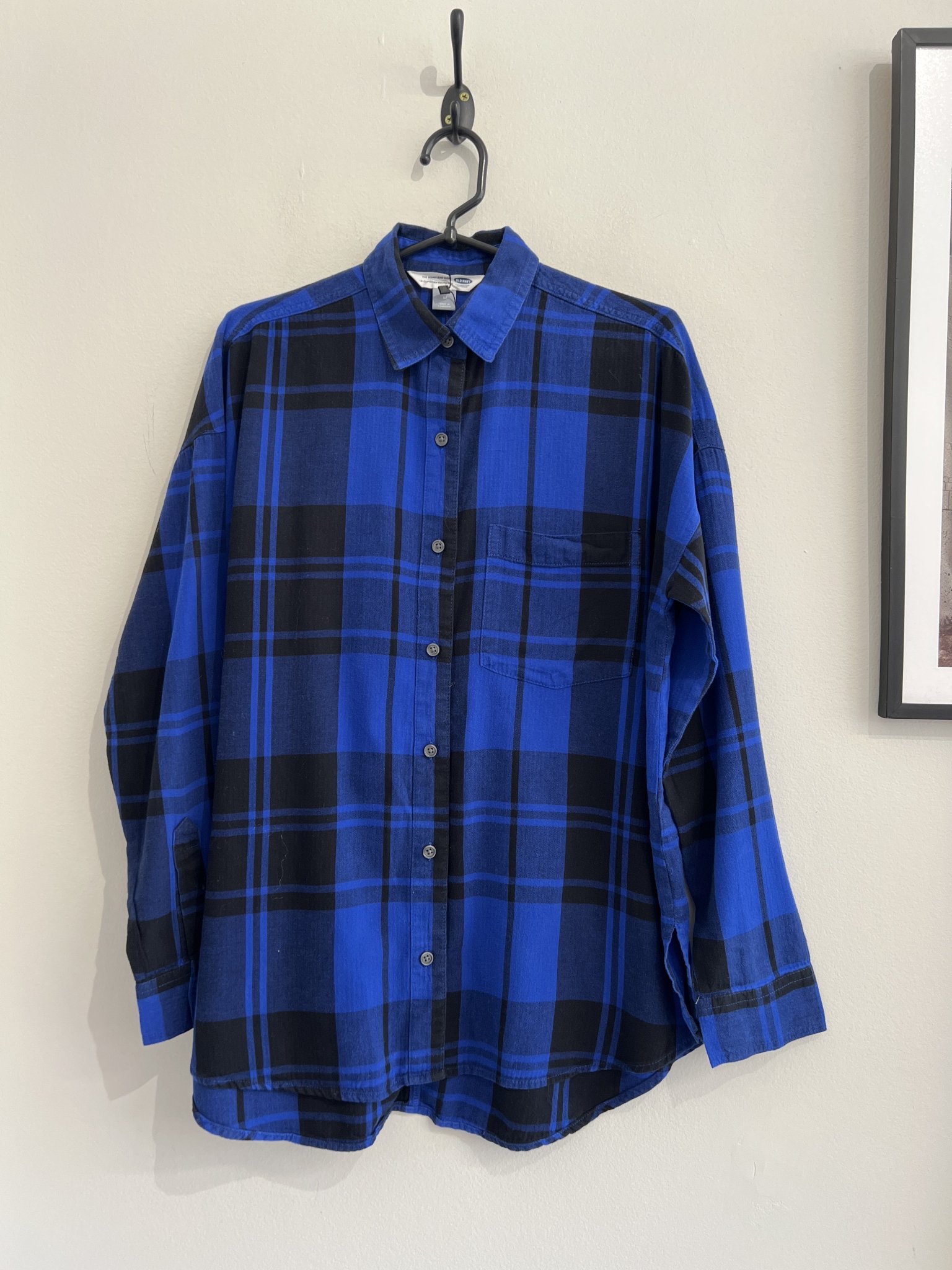Camisa quadriculada azul e  preto m/longa Old Navy de algodão  - M