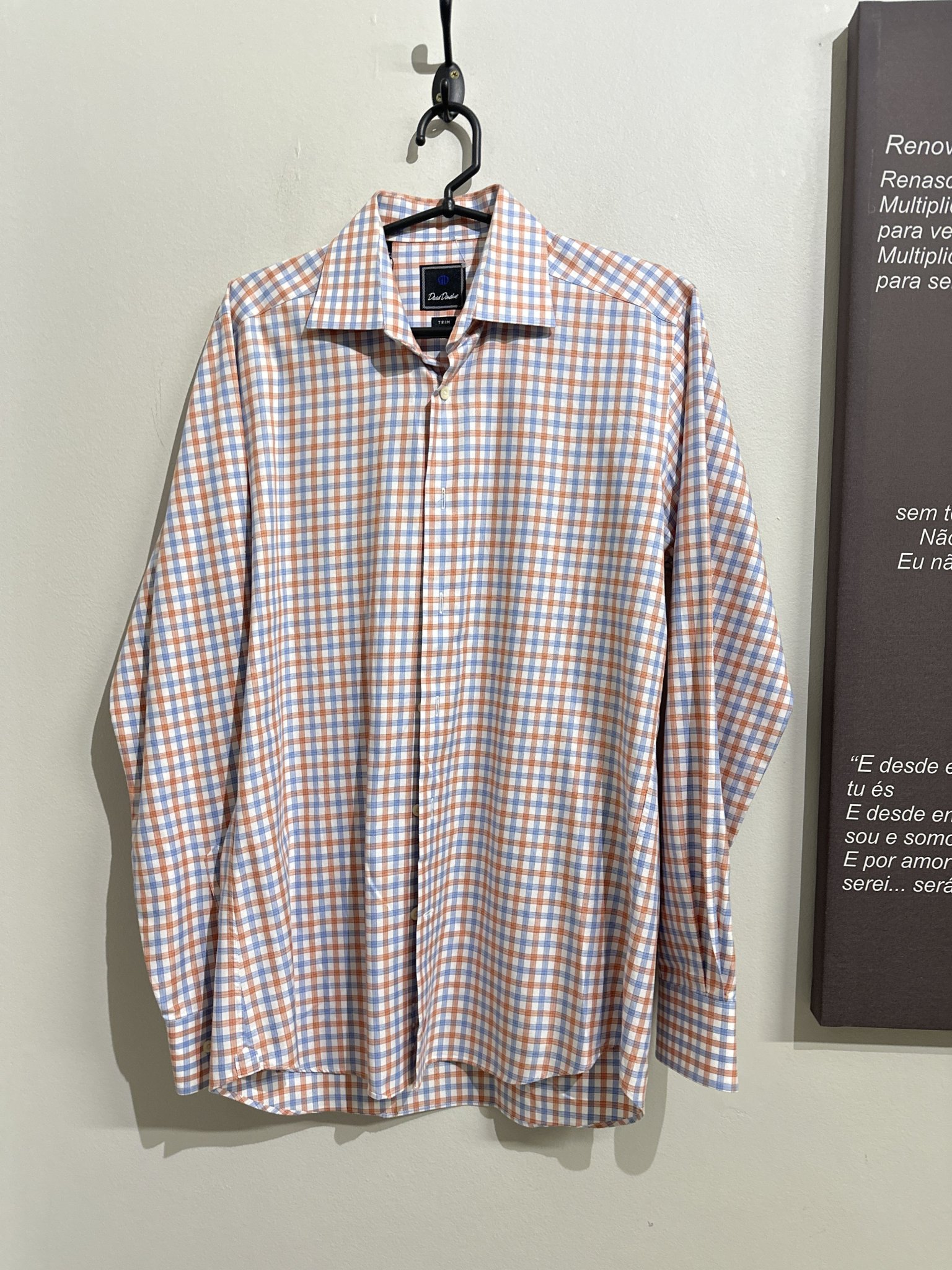 Camisa quadriculado laranja e azul m/longa David de algodão - G