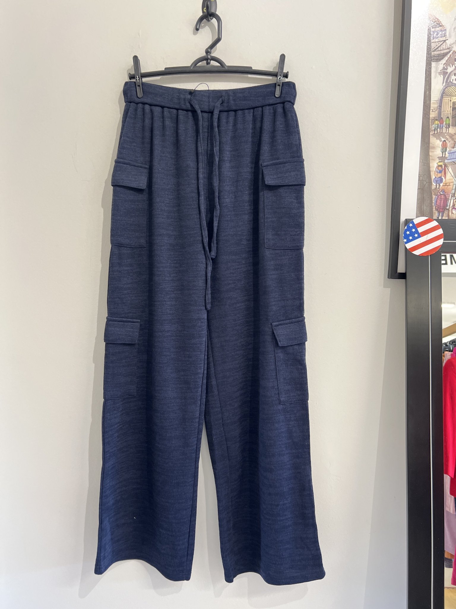 Calça moletom cargo azul marinho s/marca de cintura regulavel - P